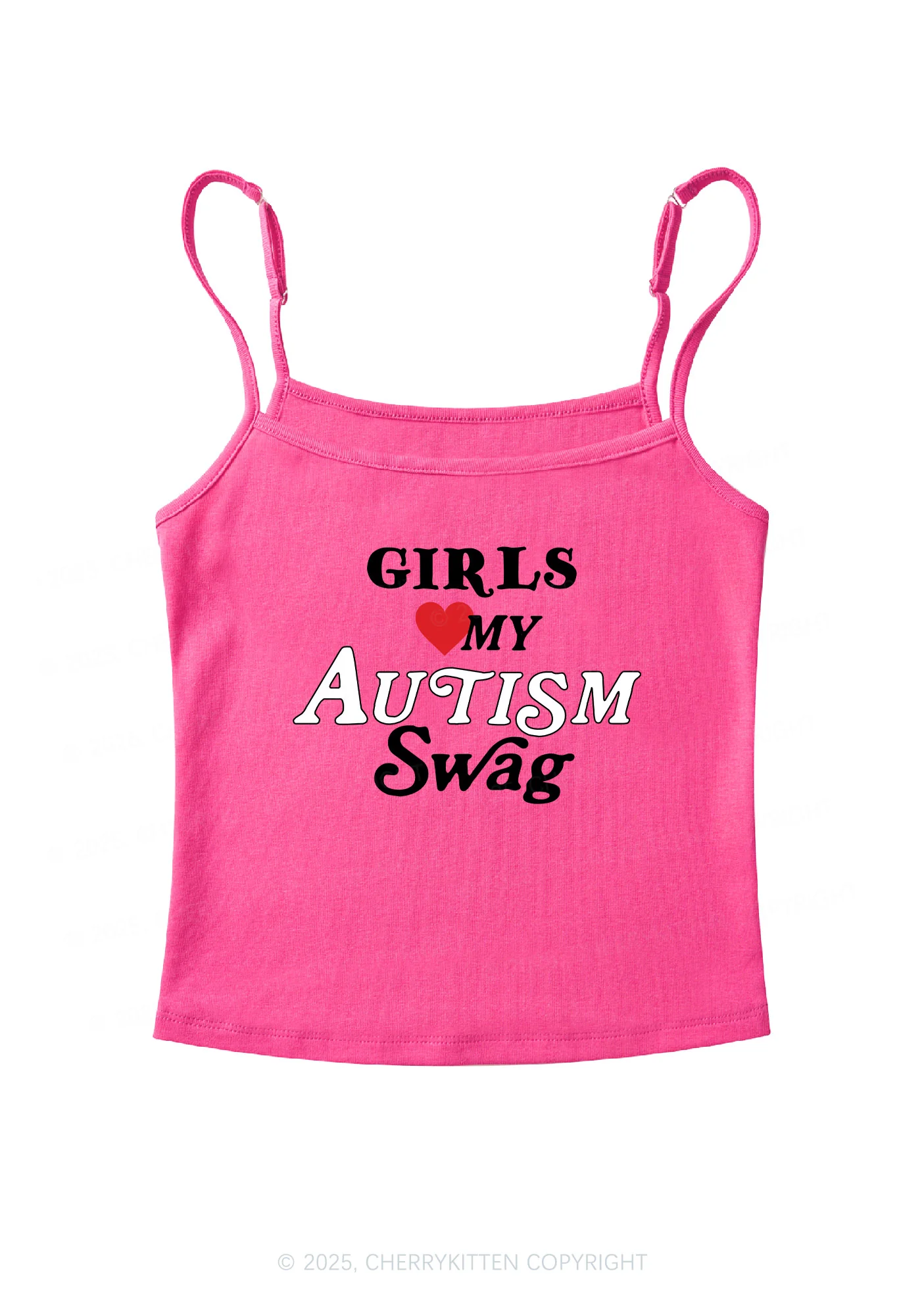 Girls Love Autism Swag Y2K Spaghetti Strap Cami Cherrykitten - Image 3