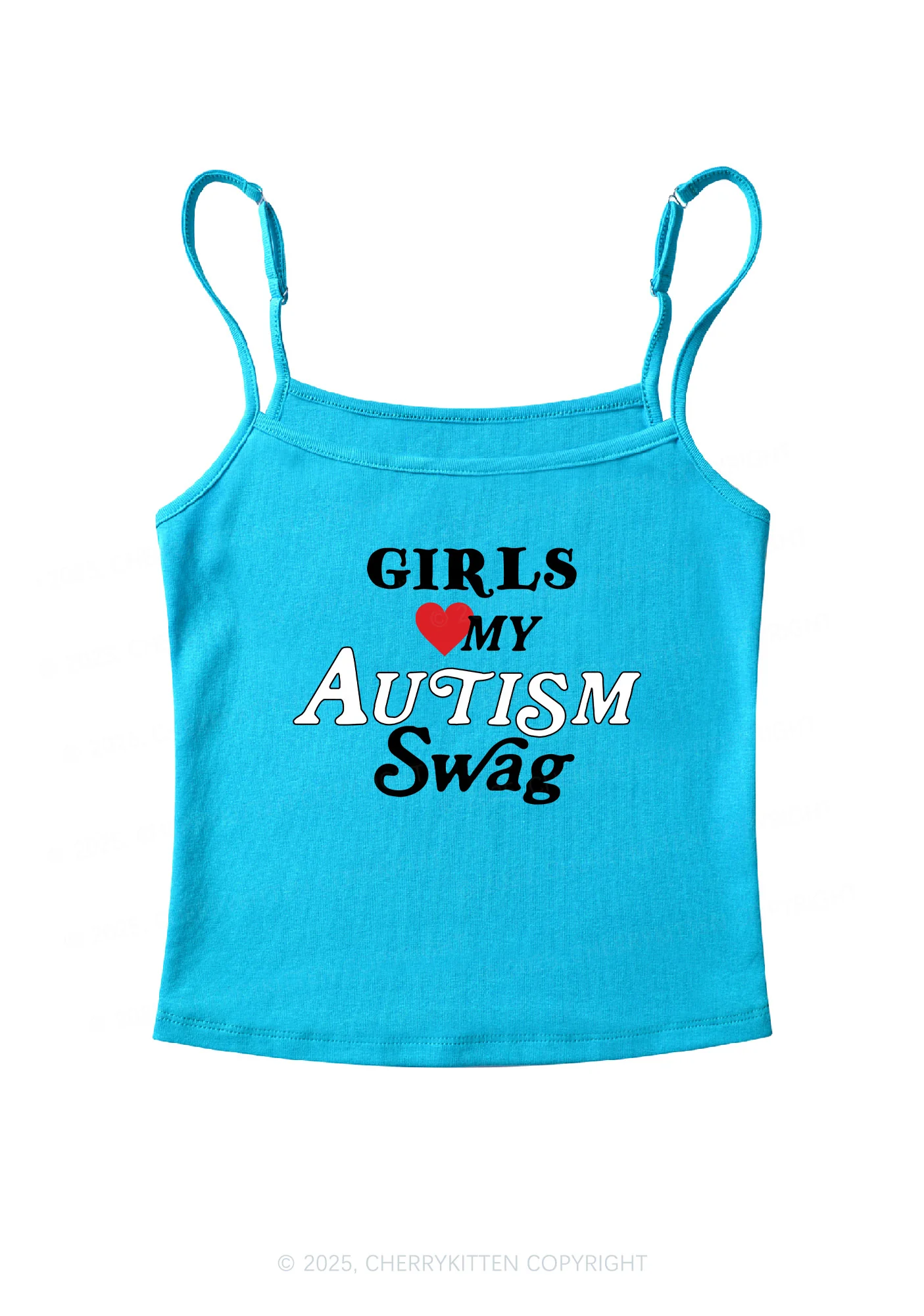 Girls Love Autism Swag Y2K Spaghetti Strap Cami Cherrykitten - Image 5
