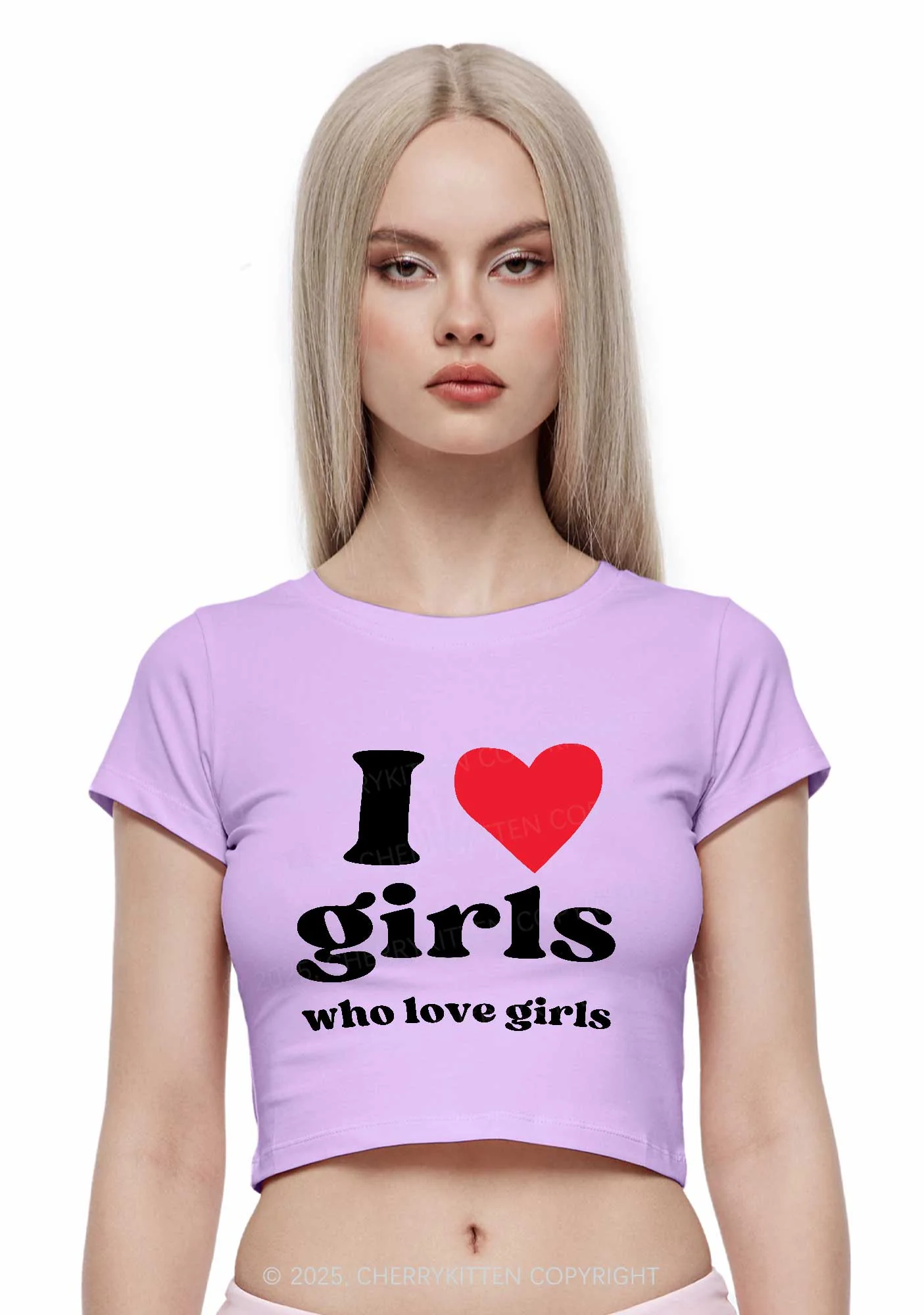 Girls Love Girls Pride Y2K Baby Tee Cherrykitten - Image 2