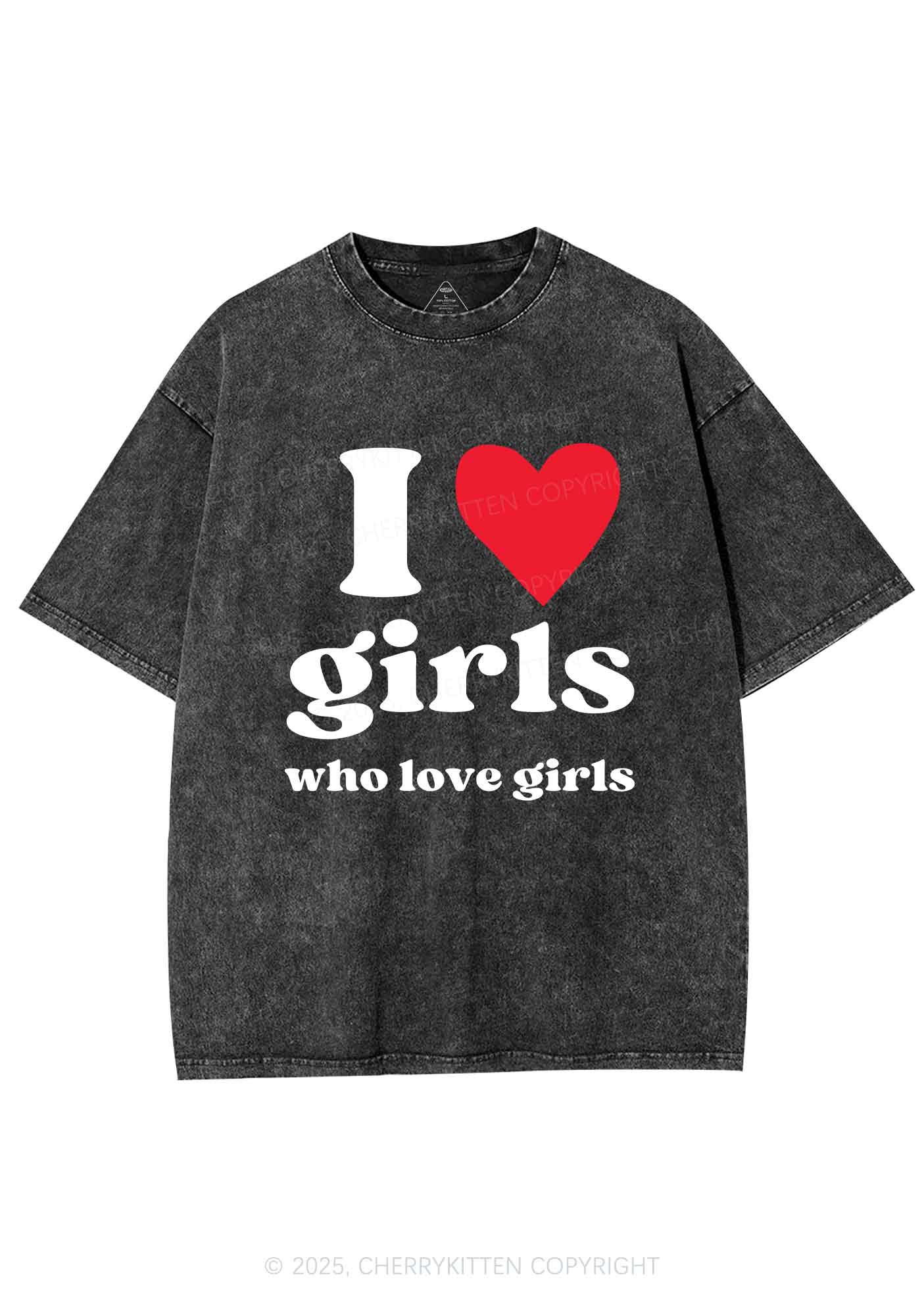 Girls Love Girls Pride Y2K Shirts Washed Tee Cherrykitten - Image 3