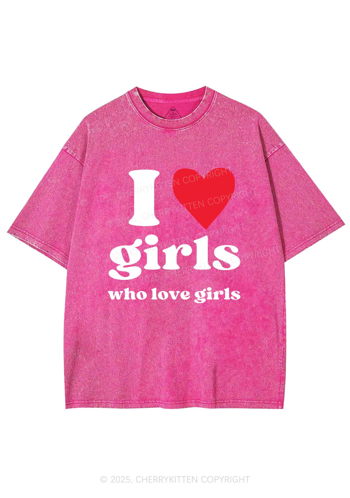 Girls Love Girls Pride Y2K Shirts Washed Tee Cherrykitten - Image 4