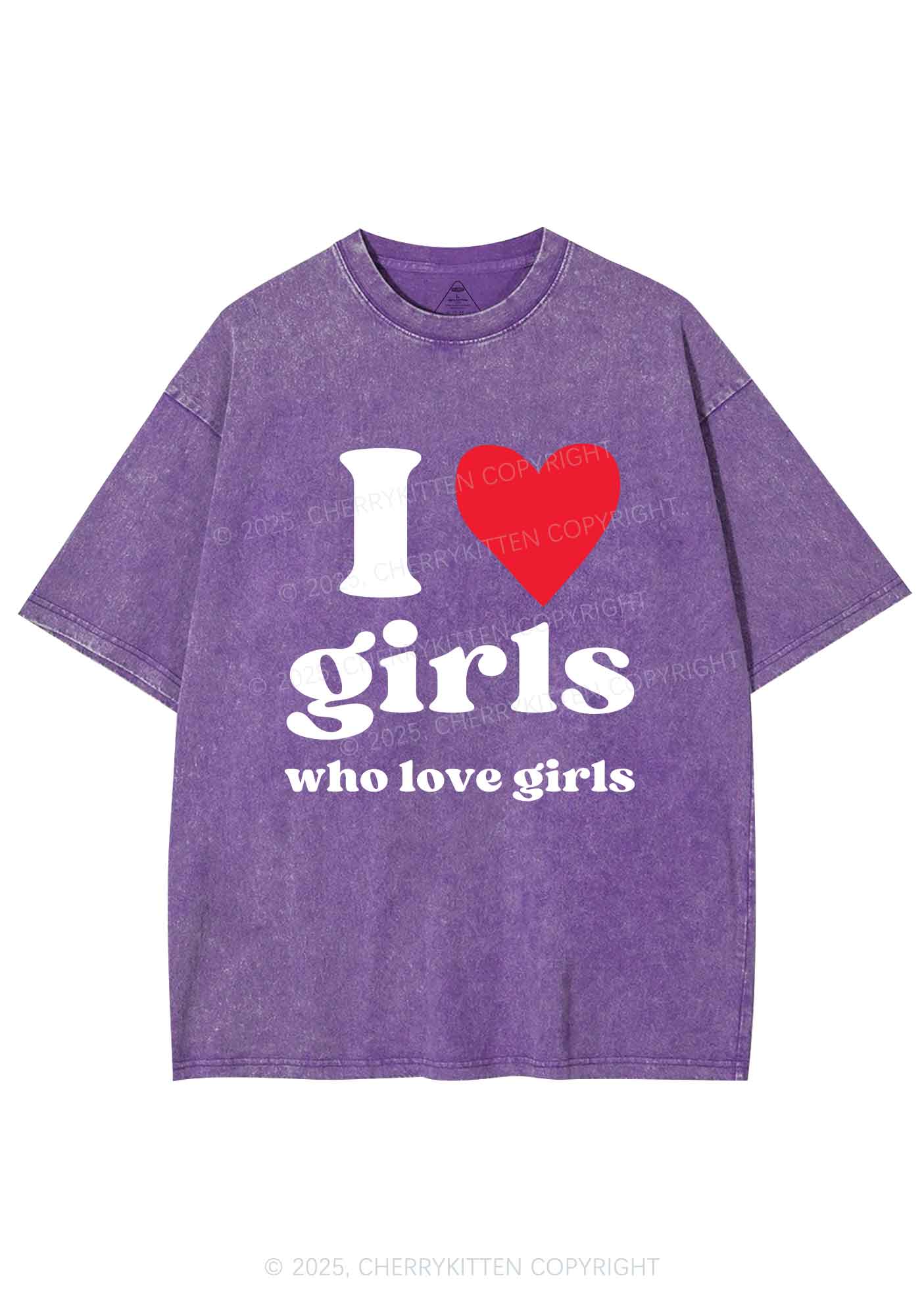 Girls Love Girls Pride Y2K Shirts Washed Tee Cherrykitten - Image 5
