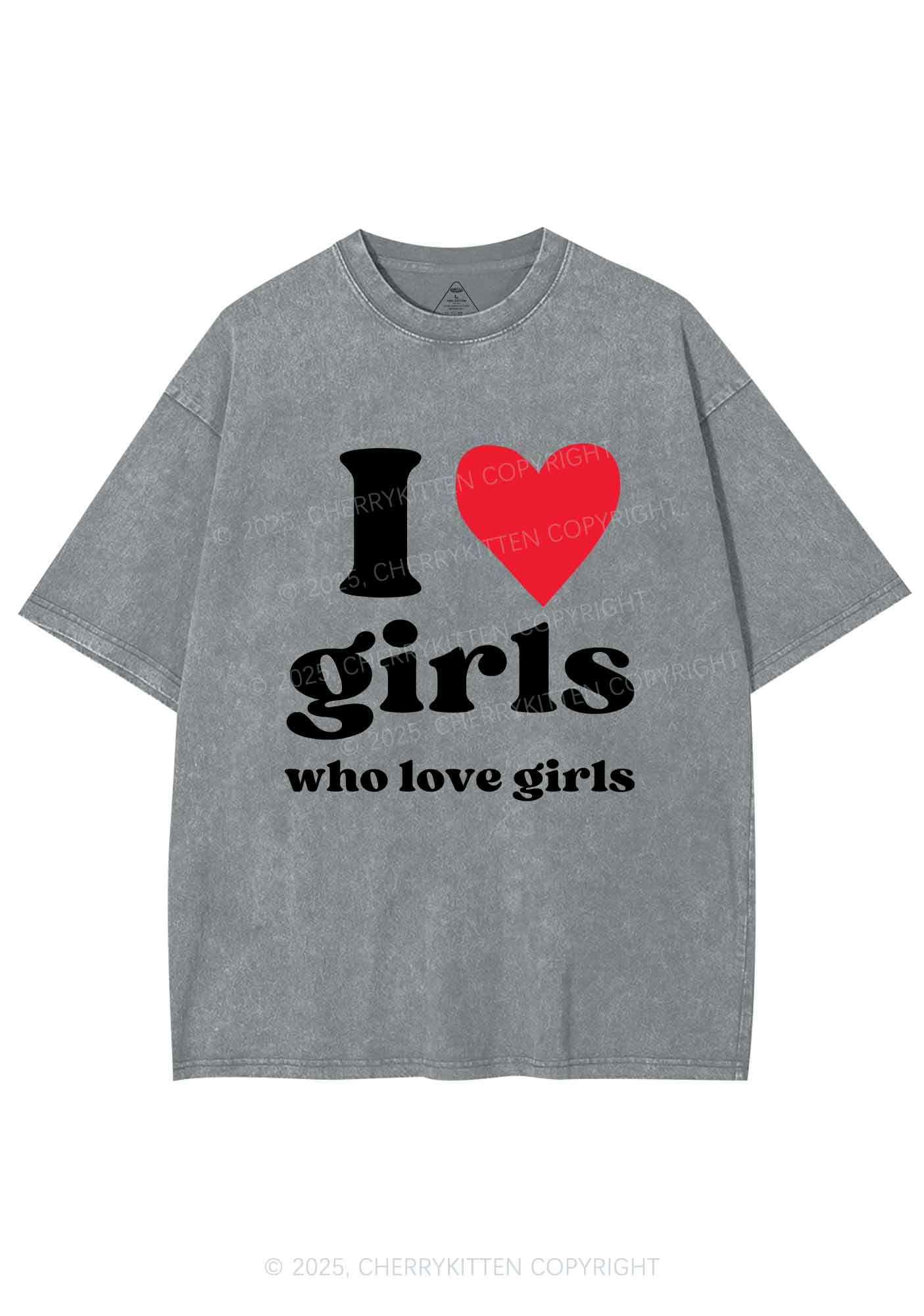 Girls Love Girls Pride Y2K Shirts Washed Tee Cherrykitten - Image 7