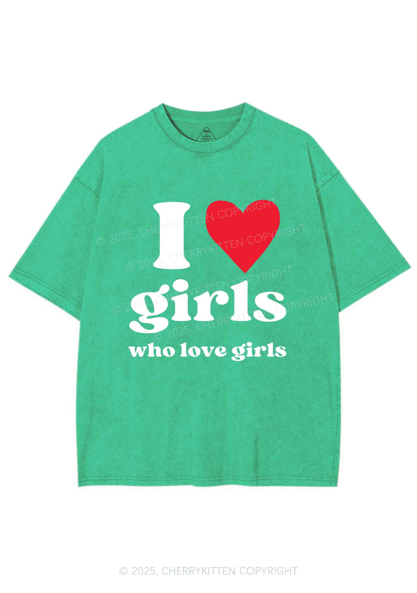Girls Love Girls Pride Y2K Shirts Washed Tee Cherrykitten - Image 8