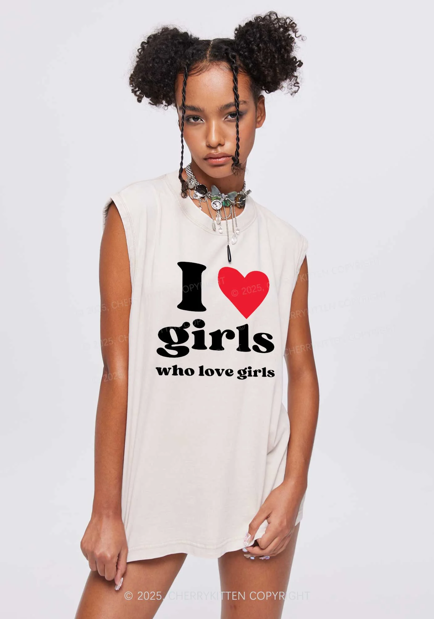 Girls Love Girls Pride Y2K Washed Muscle Tank Cherrykitten - Image 2