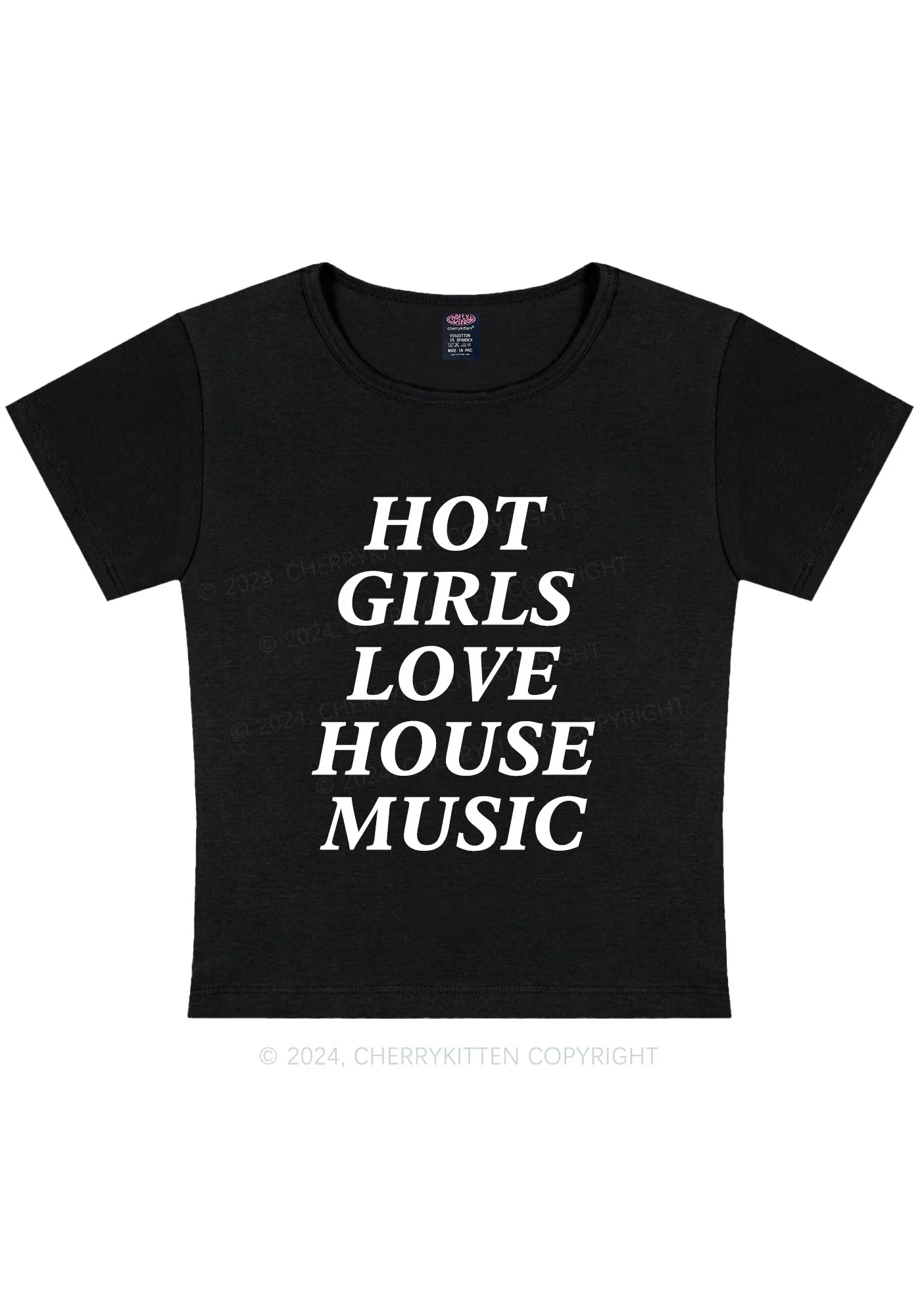 Girls Love House Music Y2K Baby Tee Cherrykitten - Image 4