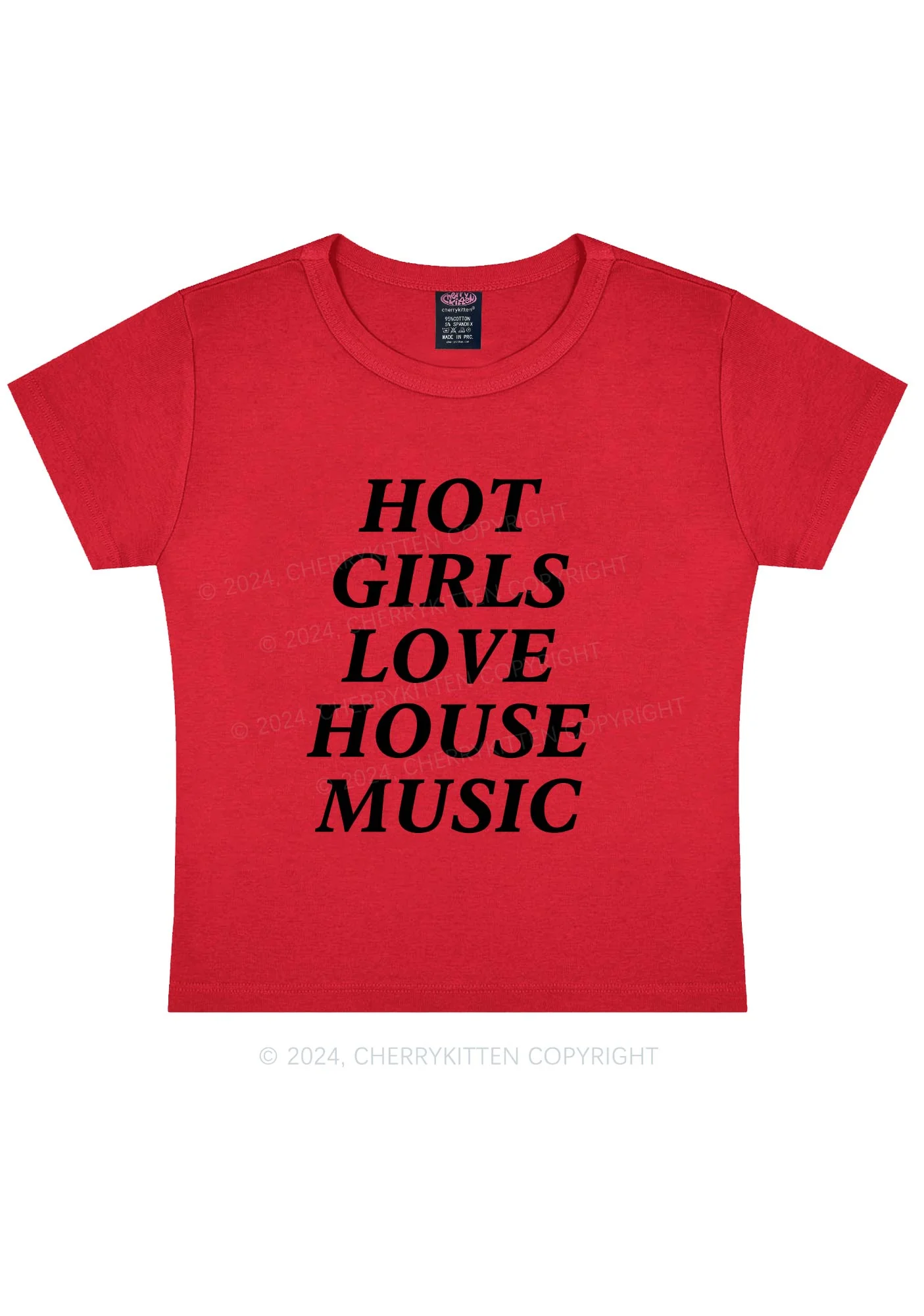 Girls Love House Music Y2K Baby Tee Cherrykitten - Image 5