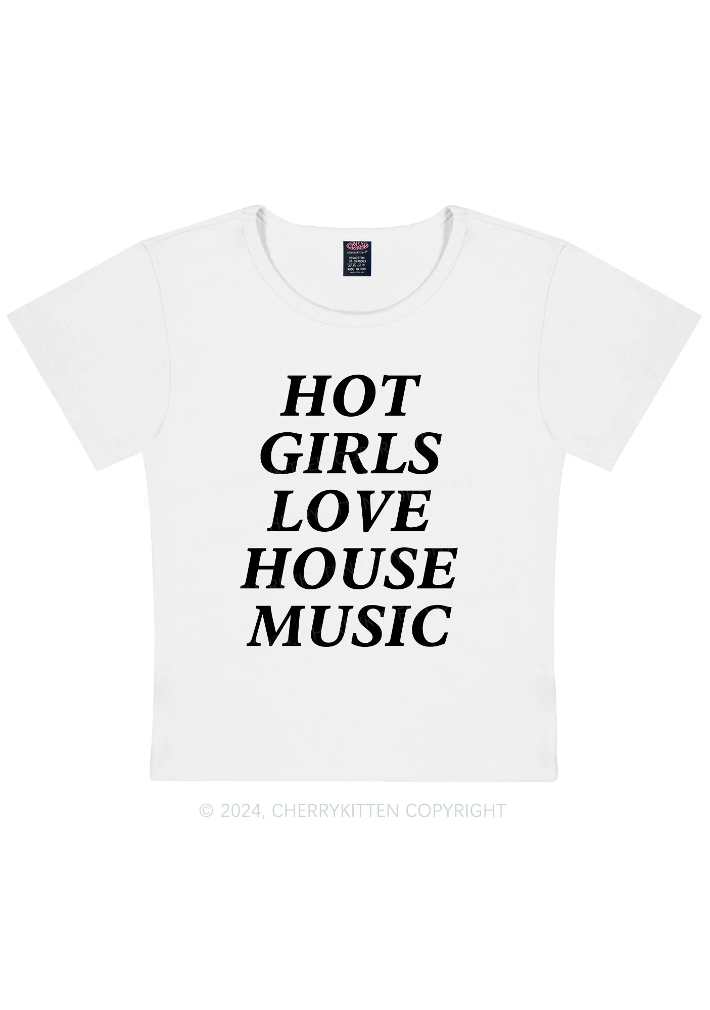 Girls Love House Music Y2K Baby Tee Cherrykitten - Image 6