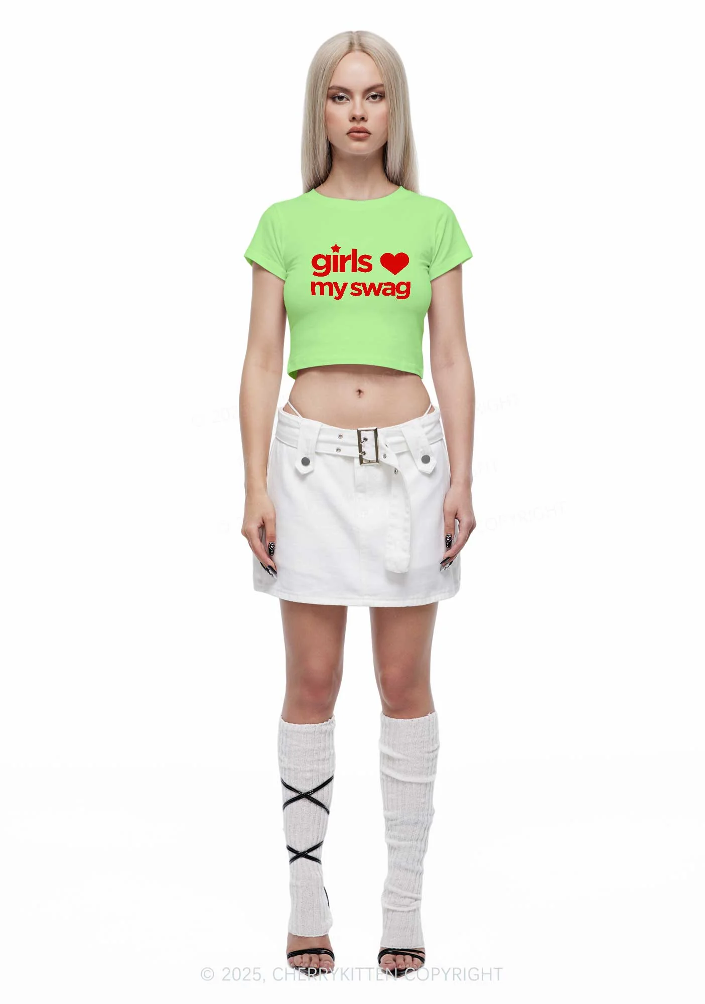 Girls Love My Swag Pride Y2K Baby Tee Cherrykitten - Image 3