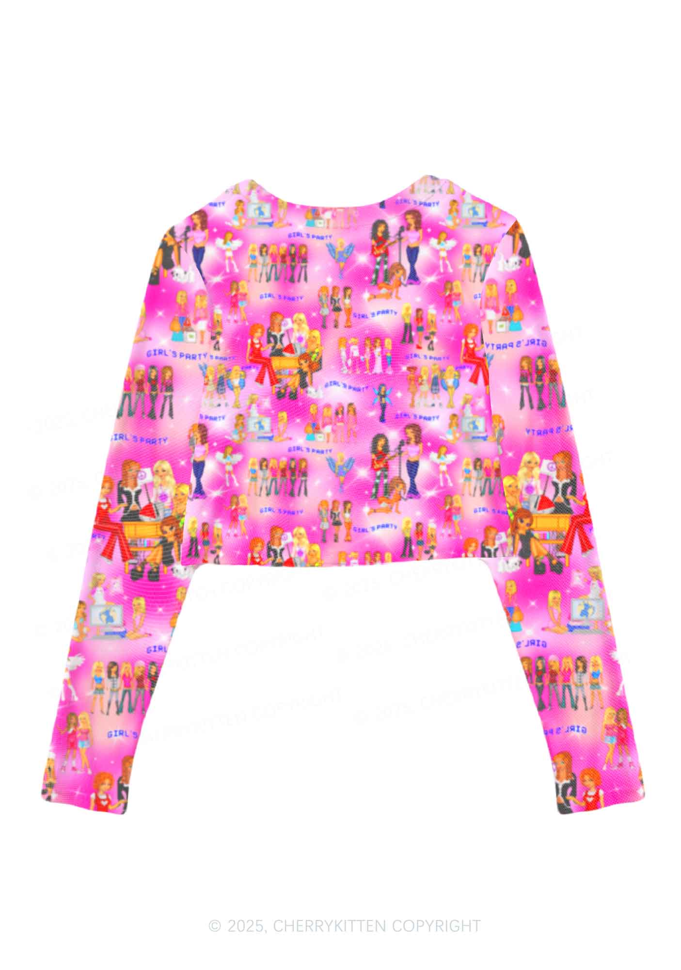 Girls Party Y2K Mesh Long Sleeve Crop Top Cherrykitten - Image 2