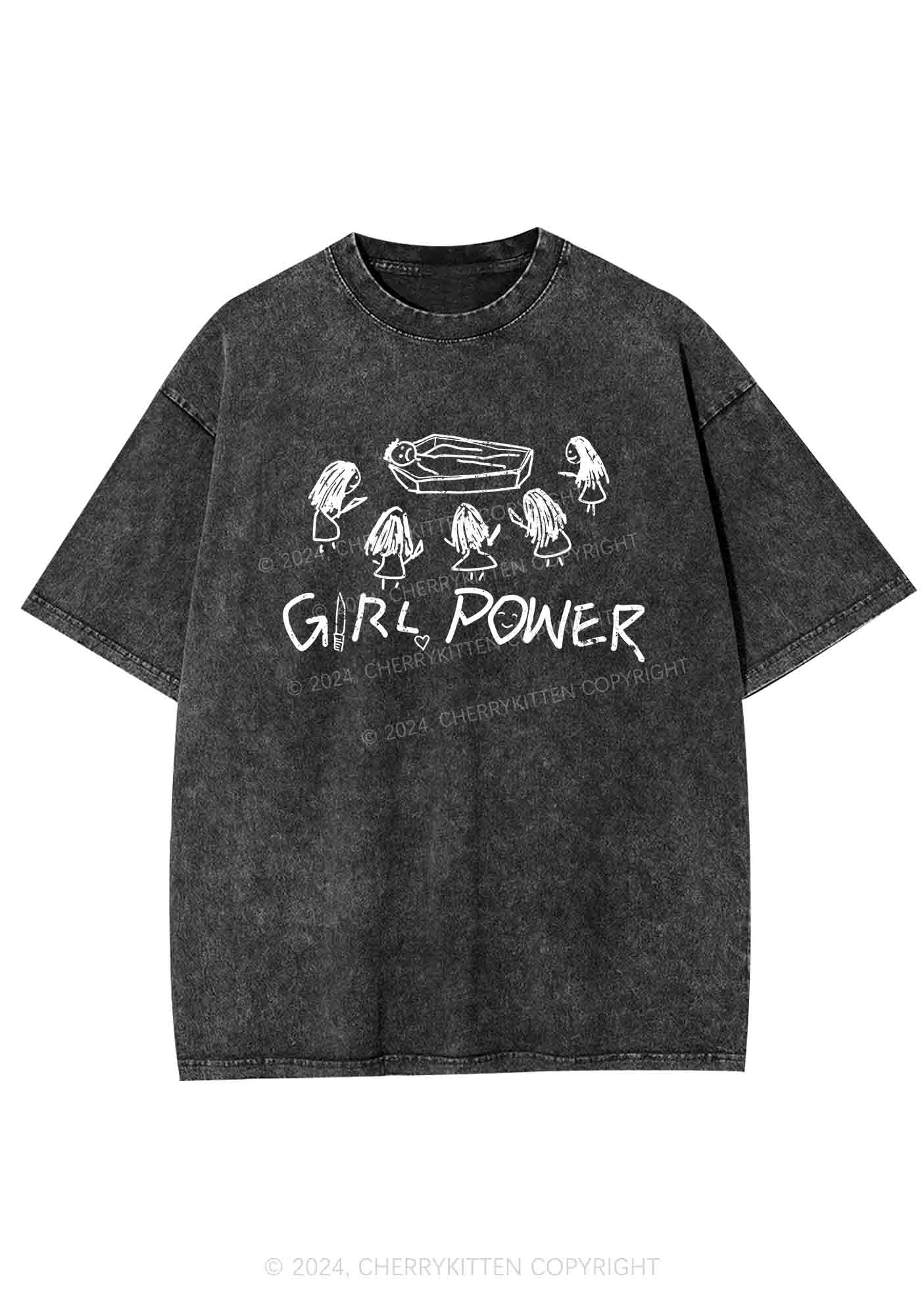 Girls Power Y2K Washed Tee Cherrykitten - Image 3