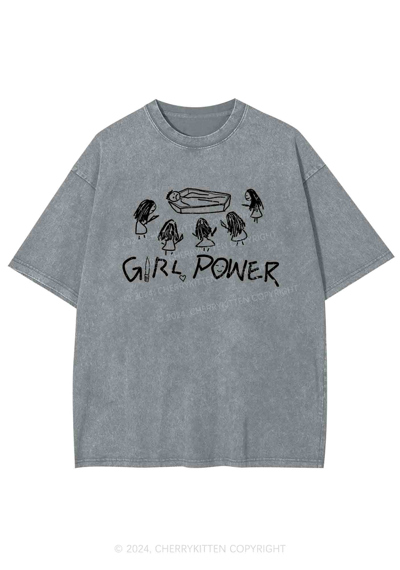 Girls Power Y2K Washed Tee Cherrykitten - Image 7