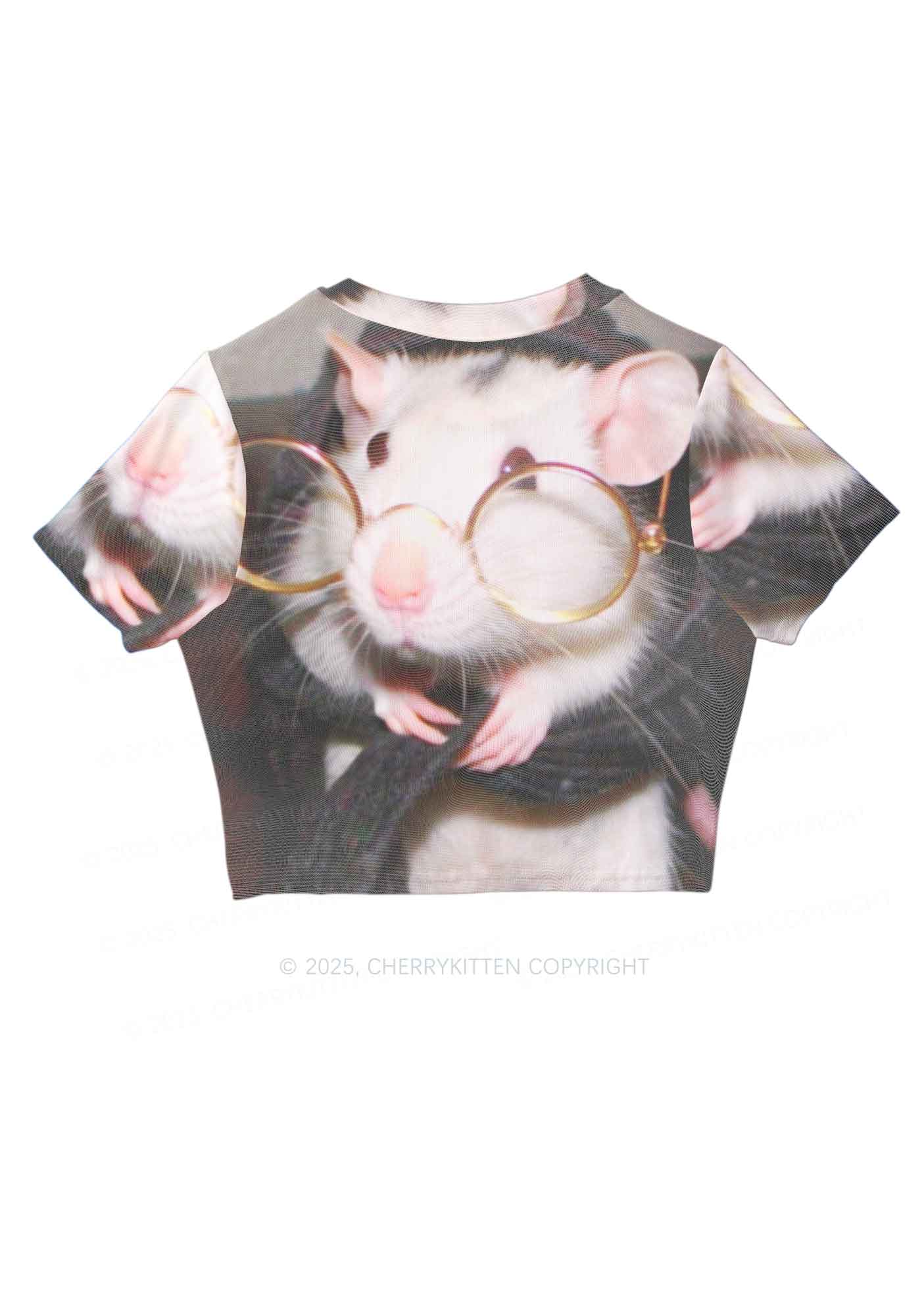 Glasses Rat Y2K Mesh Crop Top Cherrykitten - Image 3