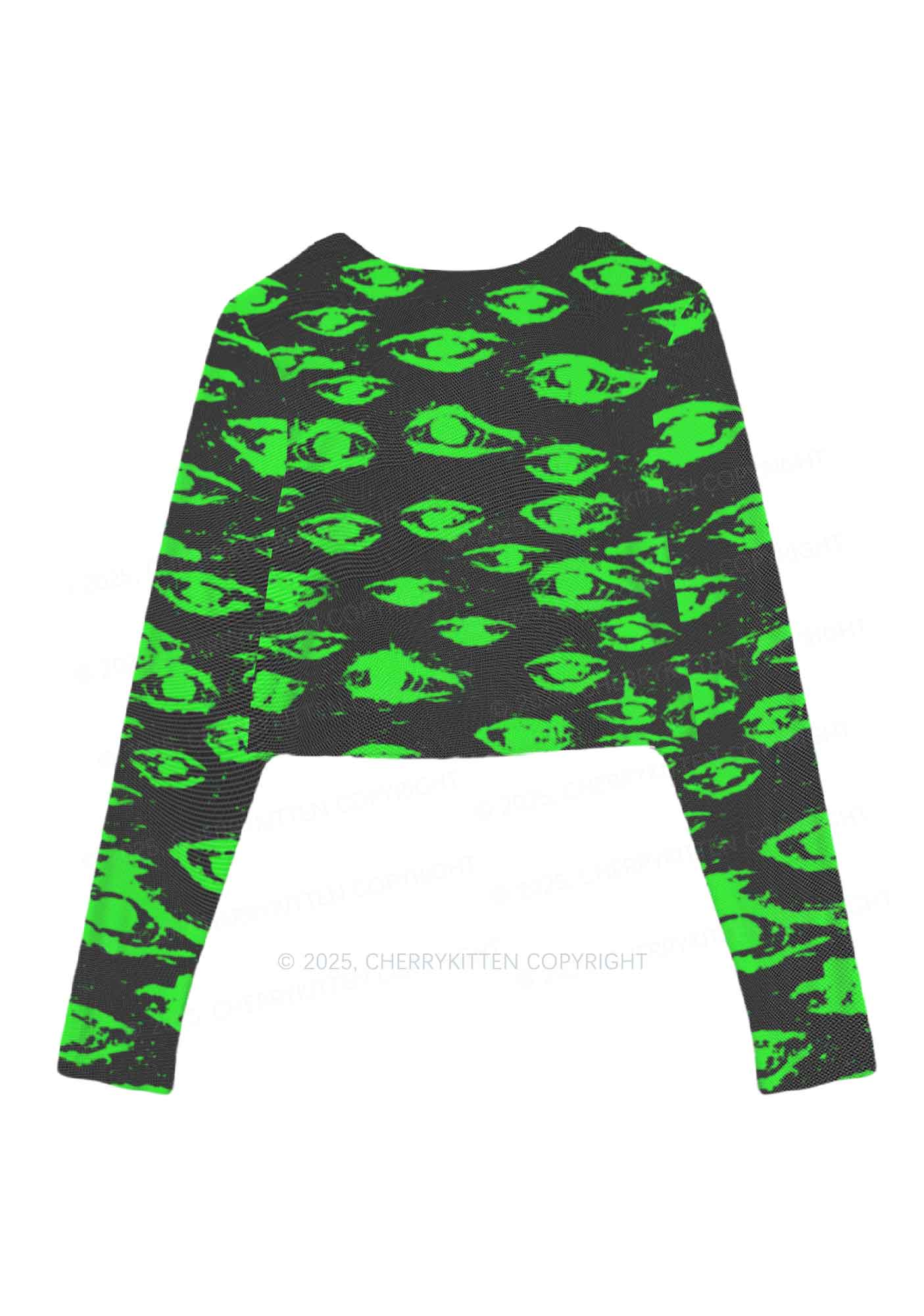 Glimmering Eyes Y2K Mesh Long Sleeve Crop Top Cherrykitten - Image 3