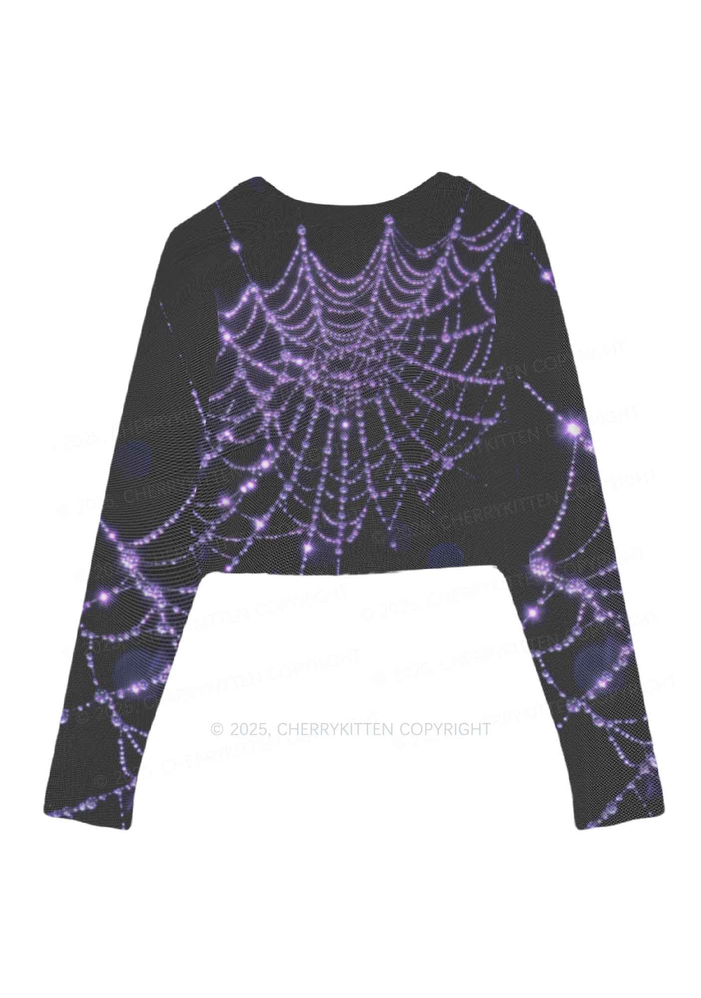 Glistening Spiderweb Y2K Mesh Long Sleeve Crop Top Cherrykitten - Image 3