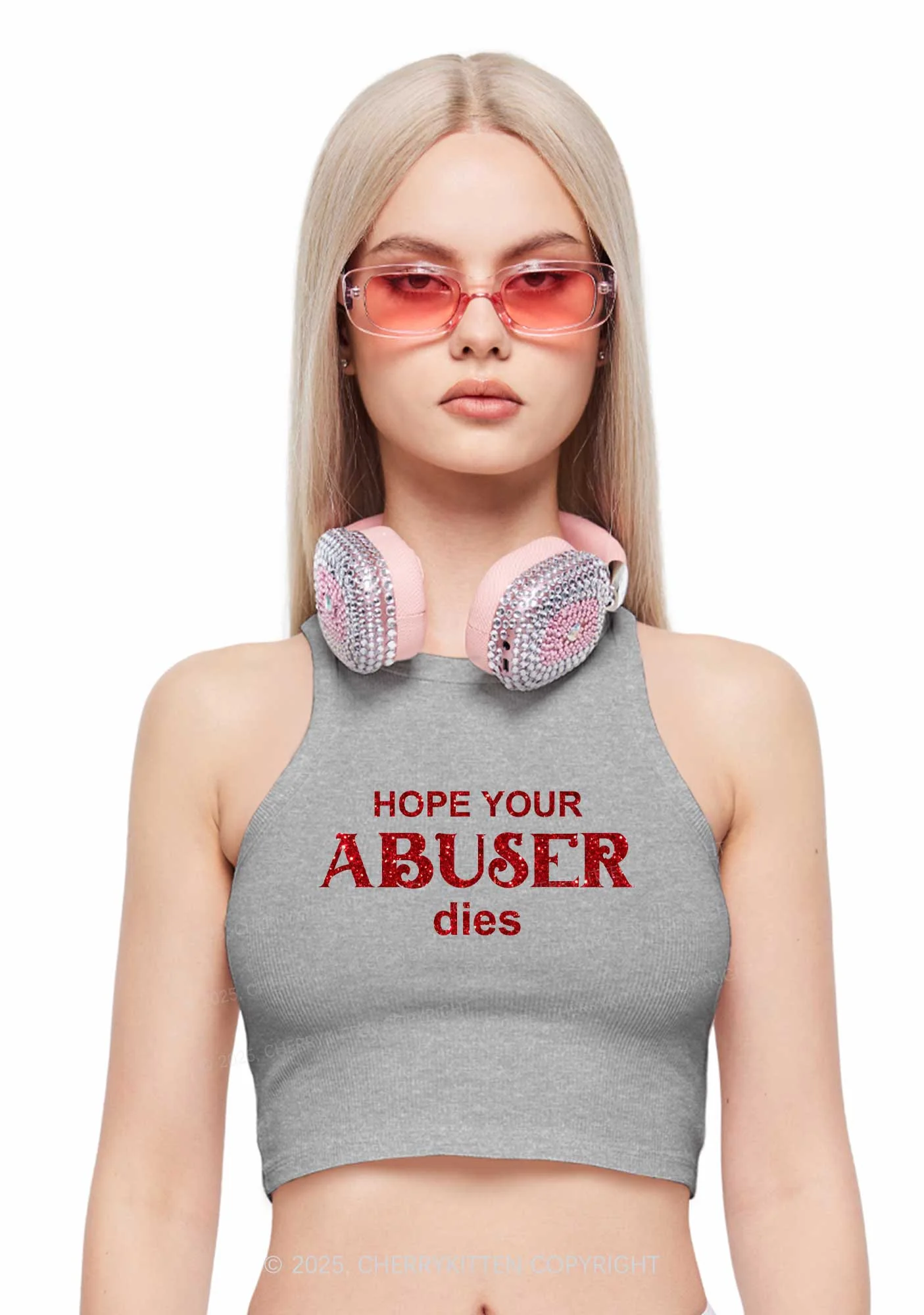 Glitter Abuser Dies Y2K Crop Tank Top Cherrykitten - Image 3