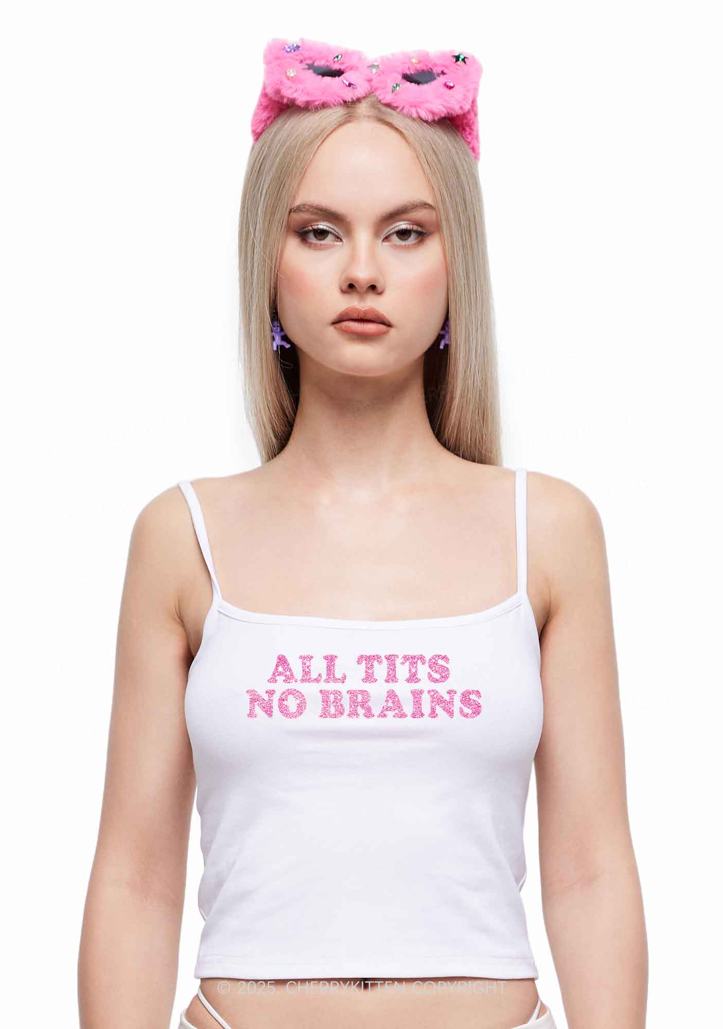 Glitter All Txts No Brains Y2K Spaghetti Strap Cami Cherrykitten - Image 3