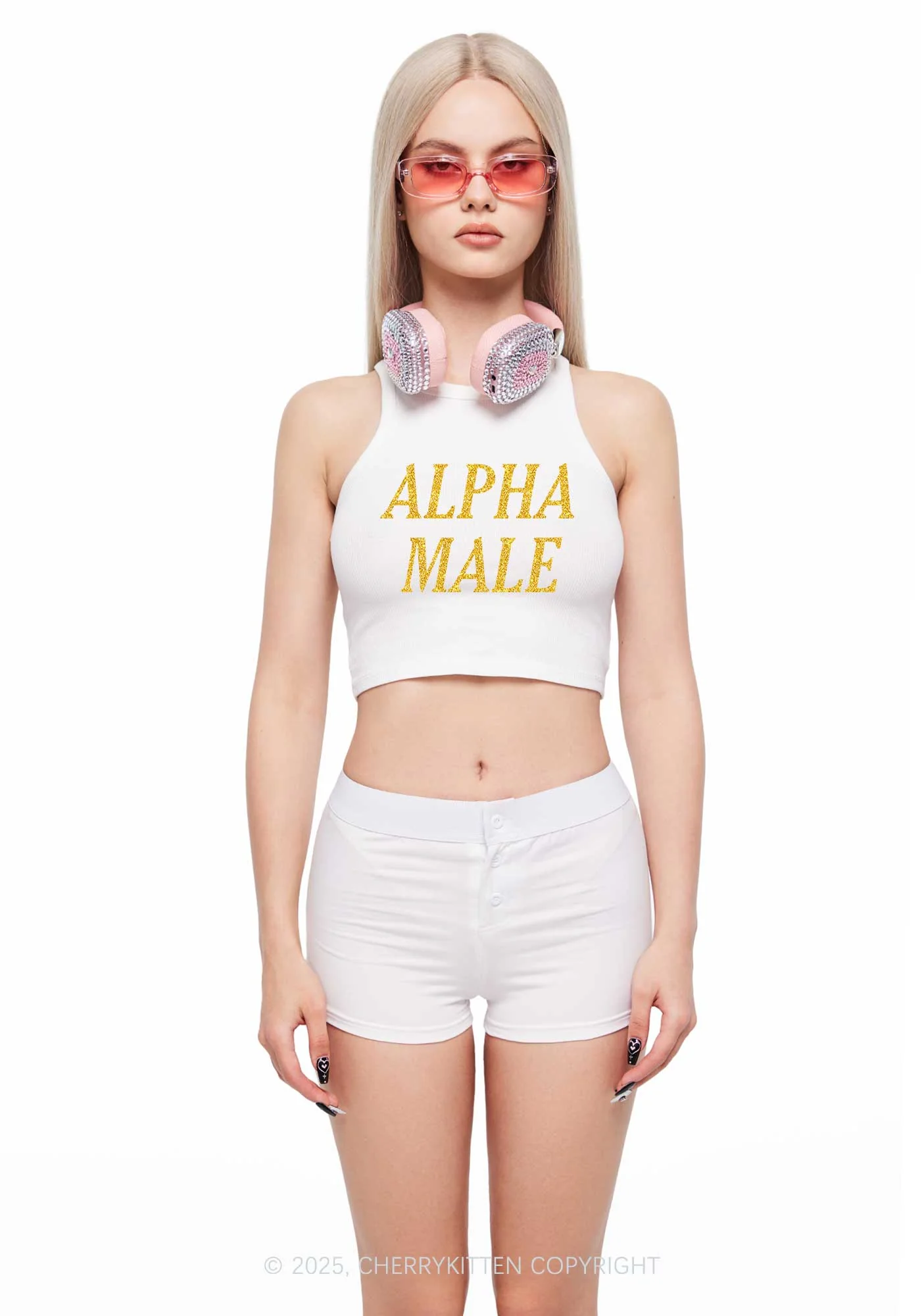 Glitter Alpha Male Y2K Crop Tank Top Cherrykitten - Image 3