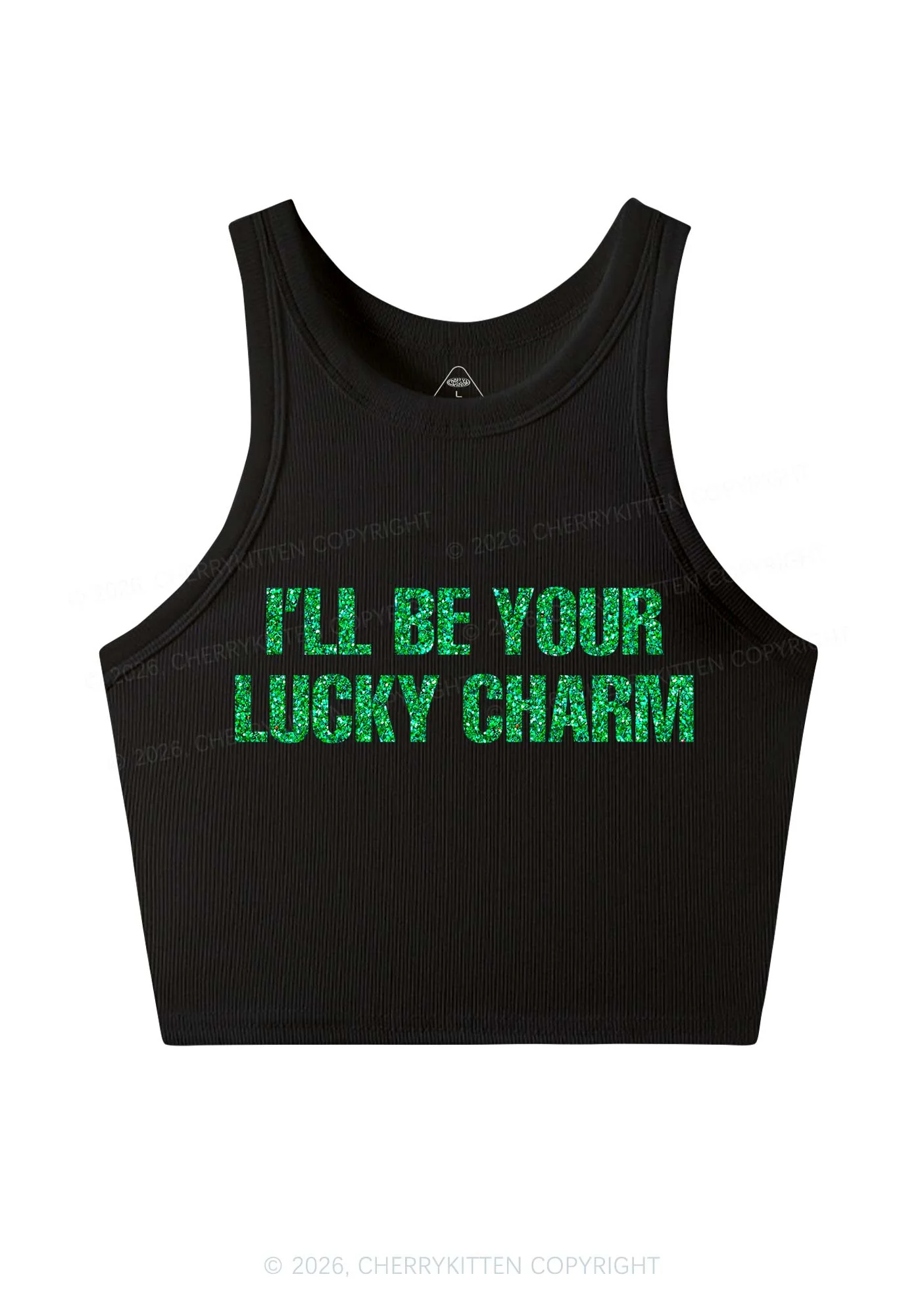 Glitter Be Your Lucky Charm St Patricks Y2K Crop Tank Top Cherrykitten - Image 3