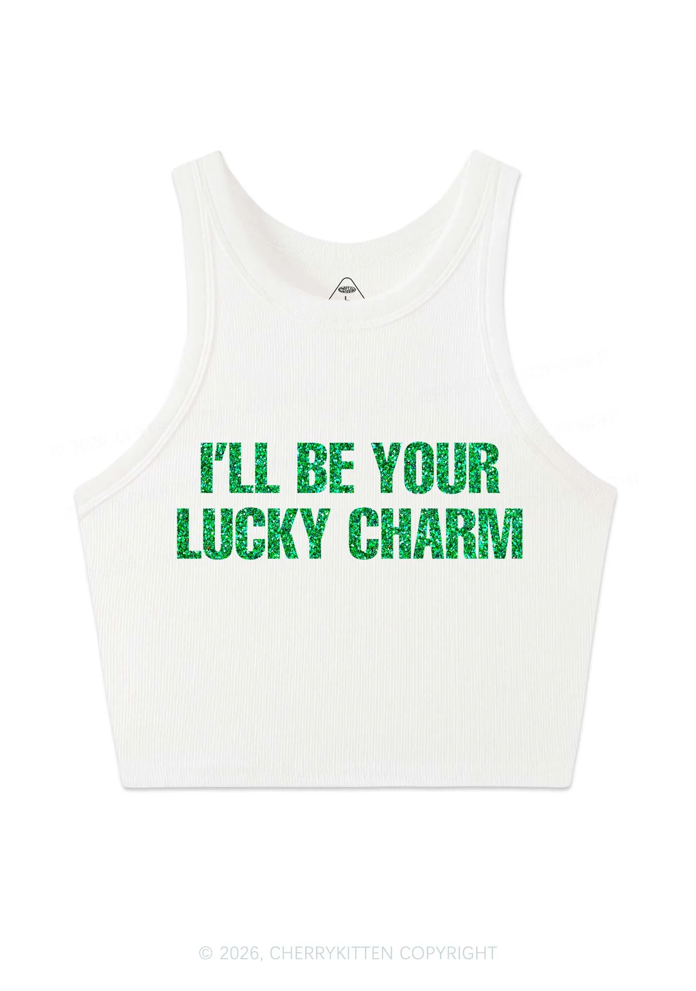 Glitter Be Your Lucky Charm St Patricks Y2K Crop Tank Top Cherrykitten - Image 4