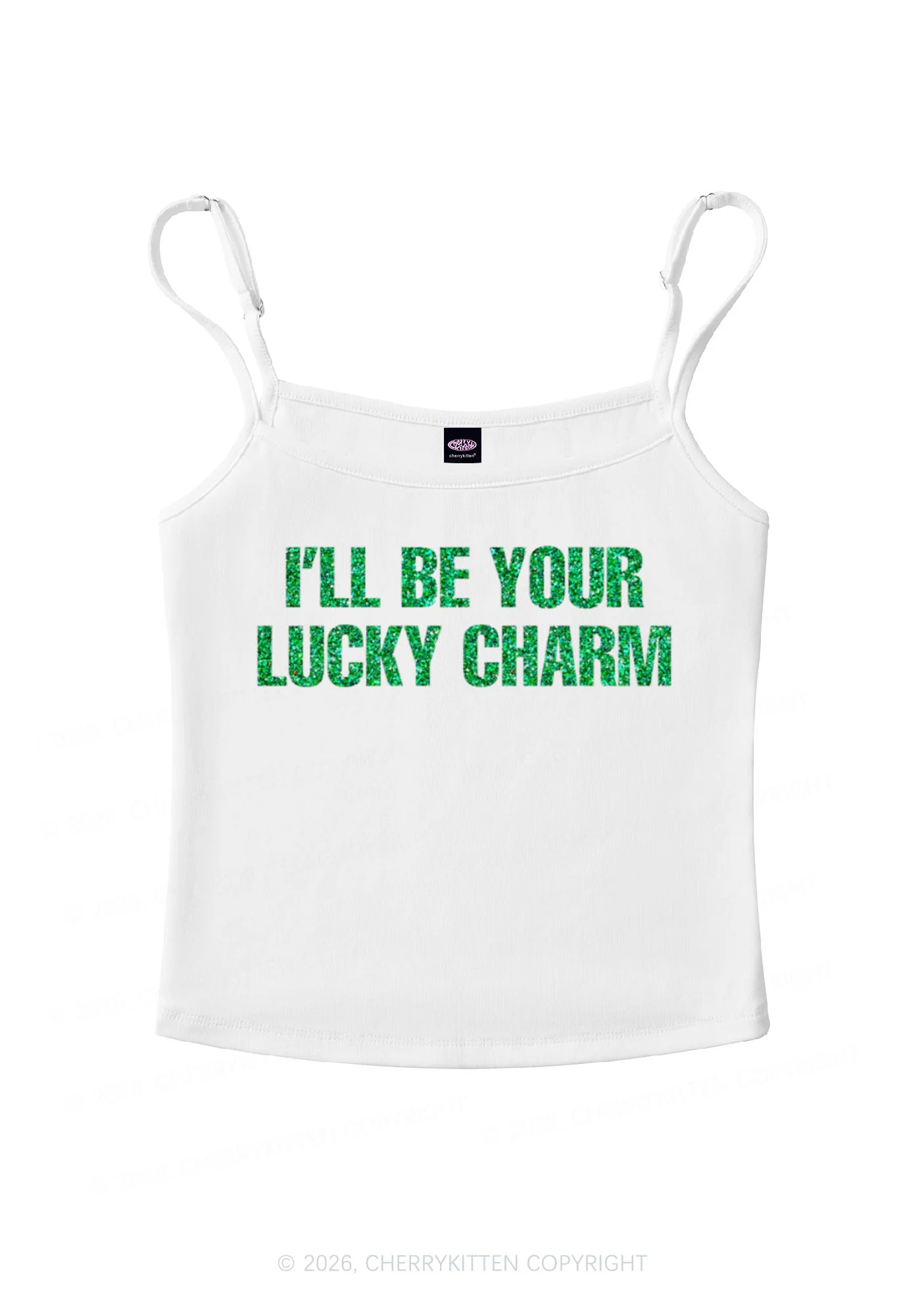 Glitter Be Your Lucky Charm St Patricks Y2K Spaghetti Strap Cami Cherrykitten - Image 3