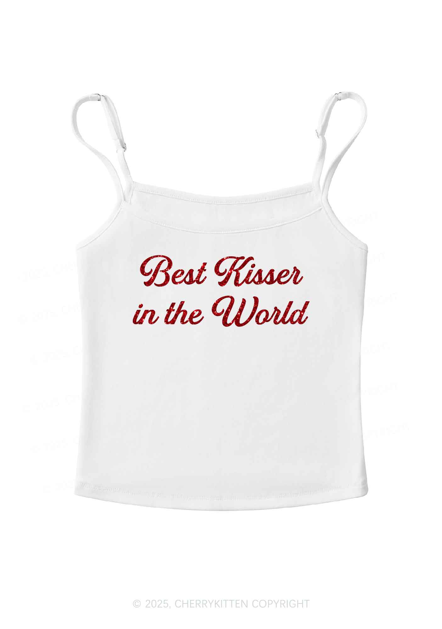 Glitter Best Kisser In The World Y2K Spaghetti Strap Cami Cherrykitten - Image 5