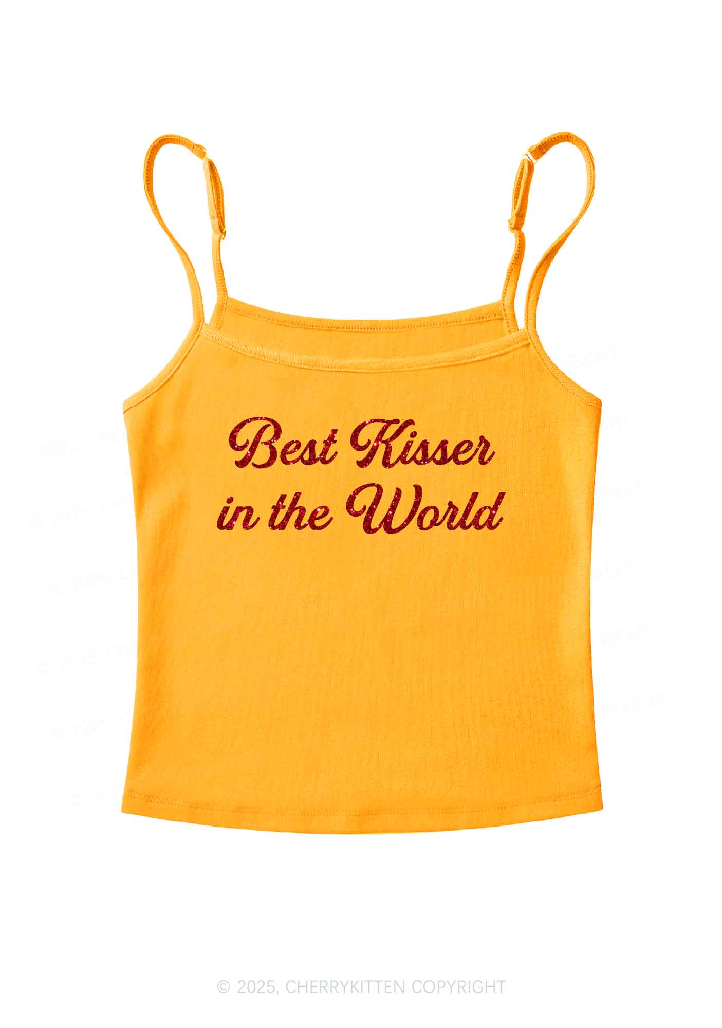 Glitter Best Kisser In The World Y2K Spaghetti Strap Cami Cherrykitten - Image 8