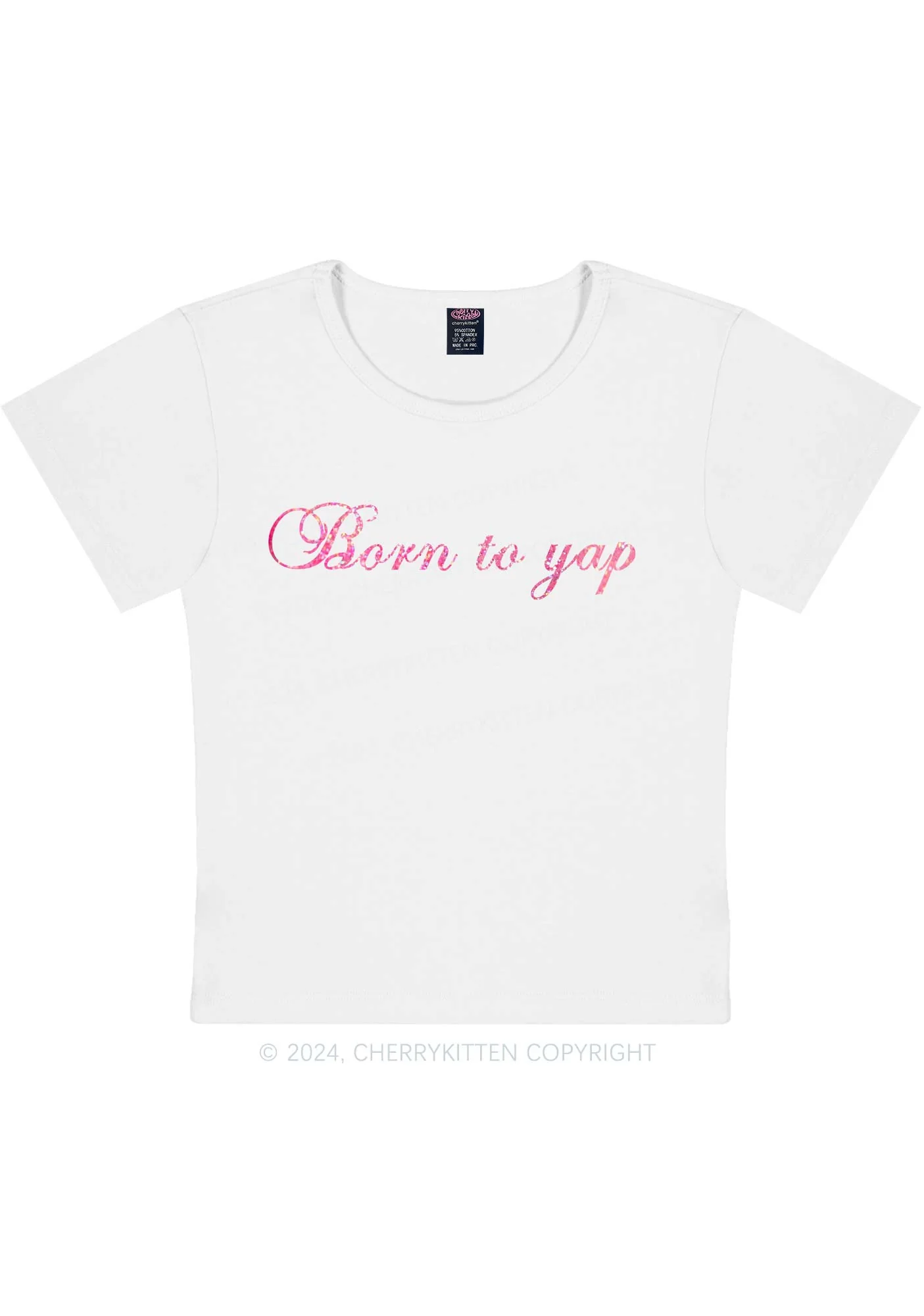 Glitter Born To Yap Y2K Baby Tee Cherrykitten - Image 4