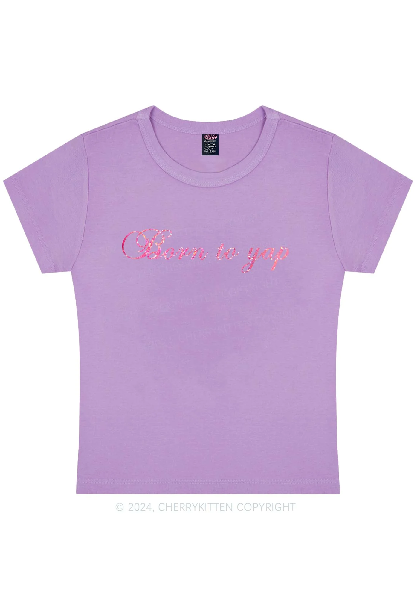 Glitter Born To Yap Y2K Baby Tee Cherrykitten - Image 5