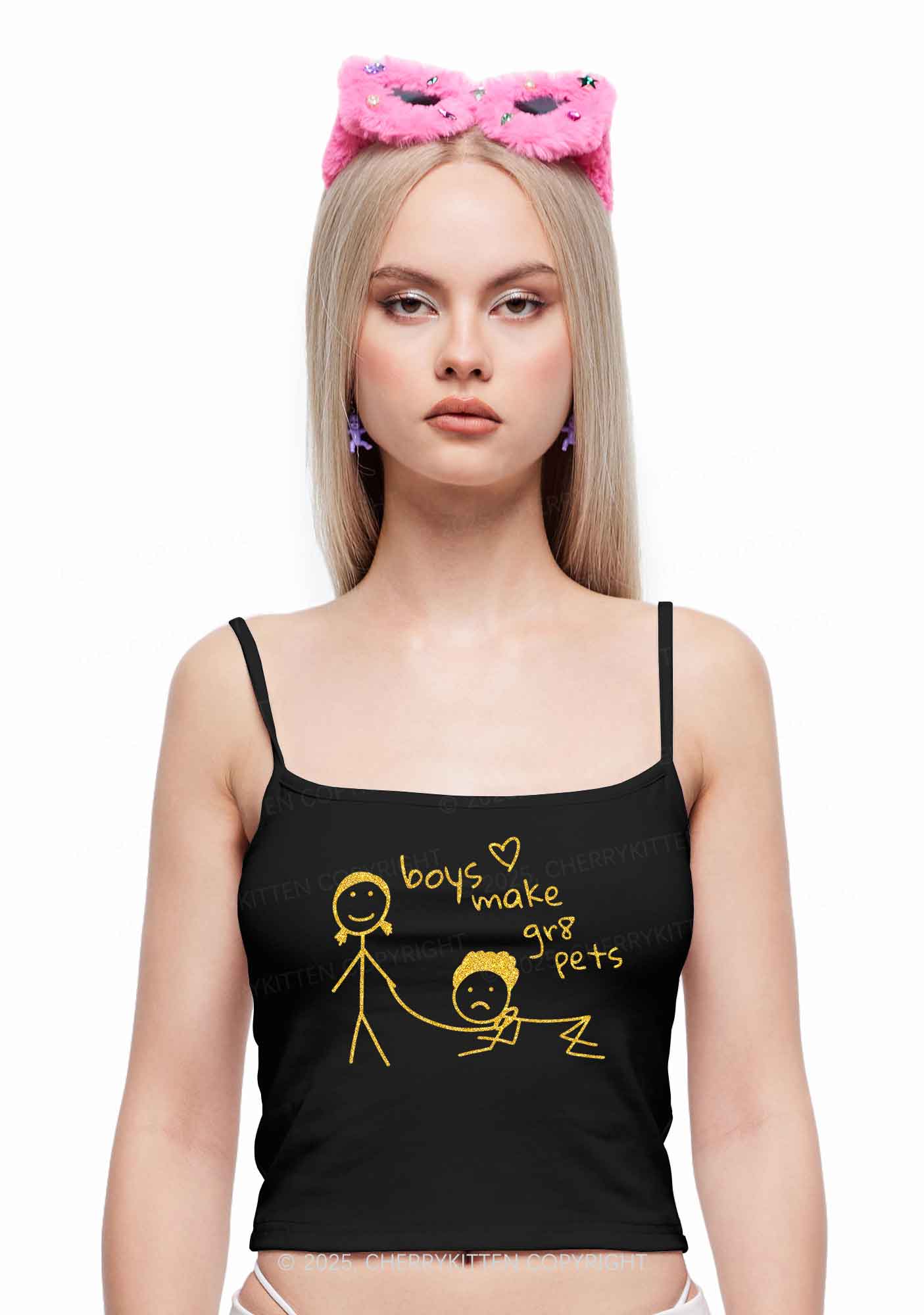 Glitter Boys Make Gr8 Pets Y2K Spaghetti Strap Cami Cherrykitten - Image 3