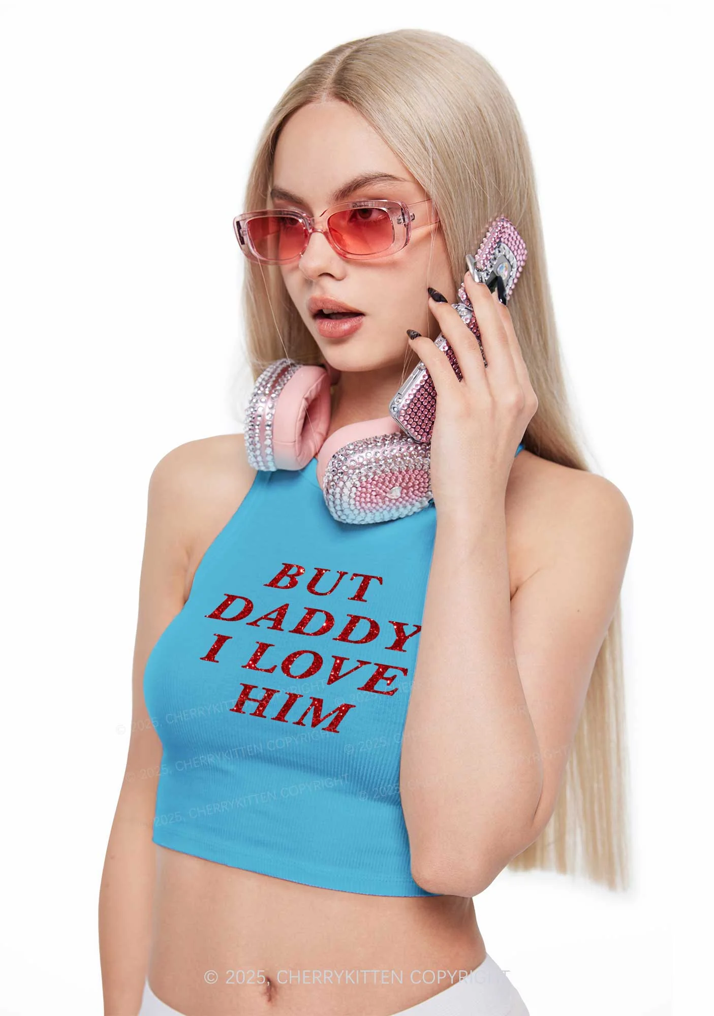 Glitter But Daddy I Love Him Y2K Crop Tank Top Cherrykitten - Image 3