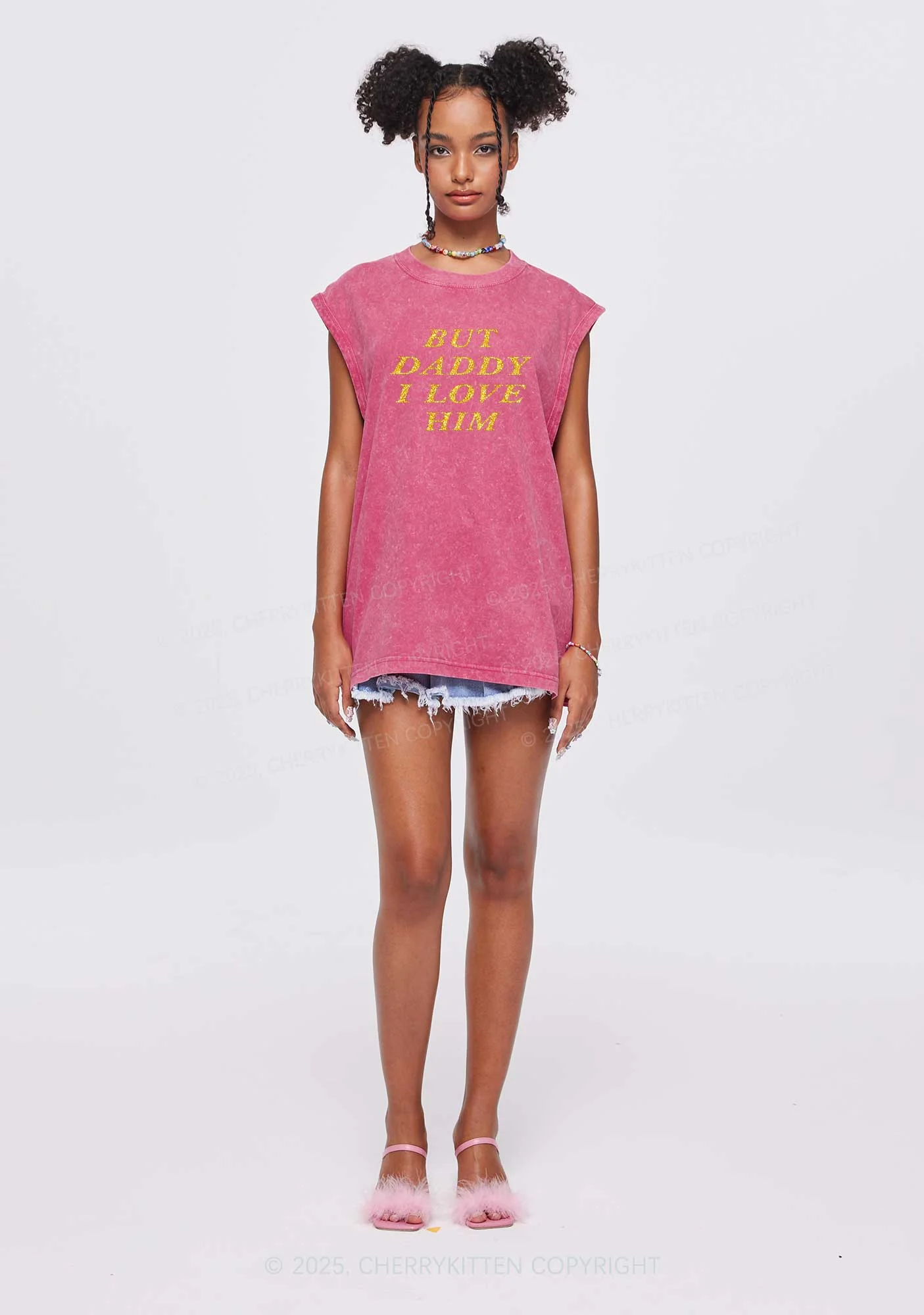 Glitter But Daddy I Love Him Y2K Washed Muscle Tank Cherrykitten - Image 3