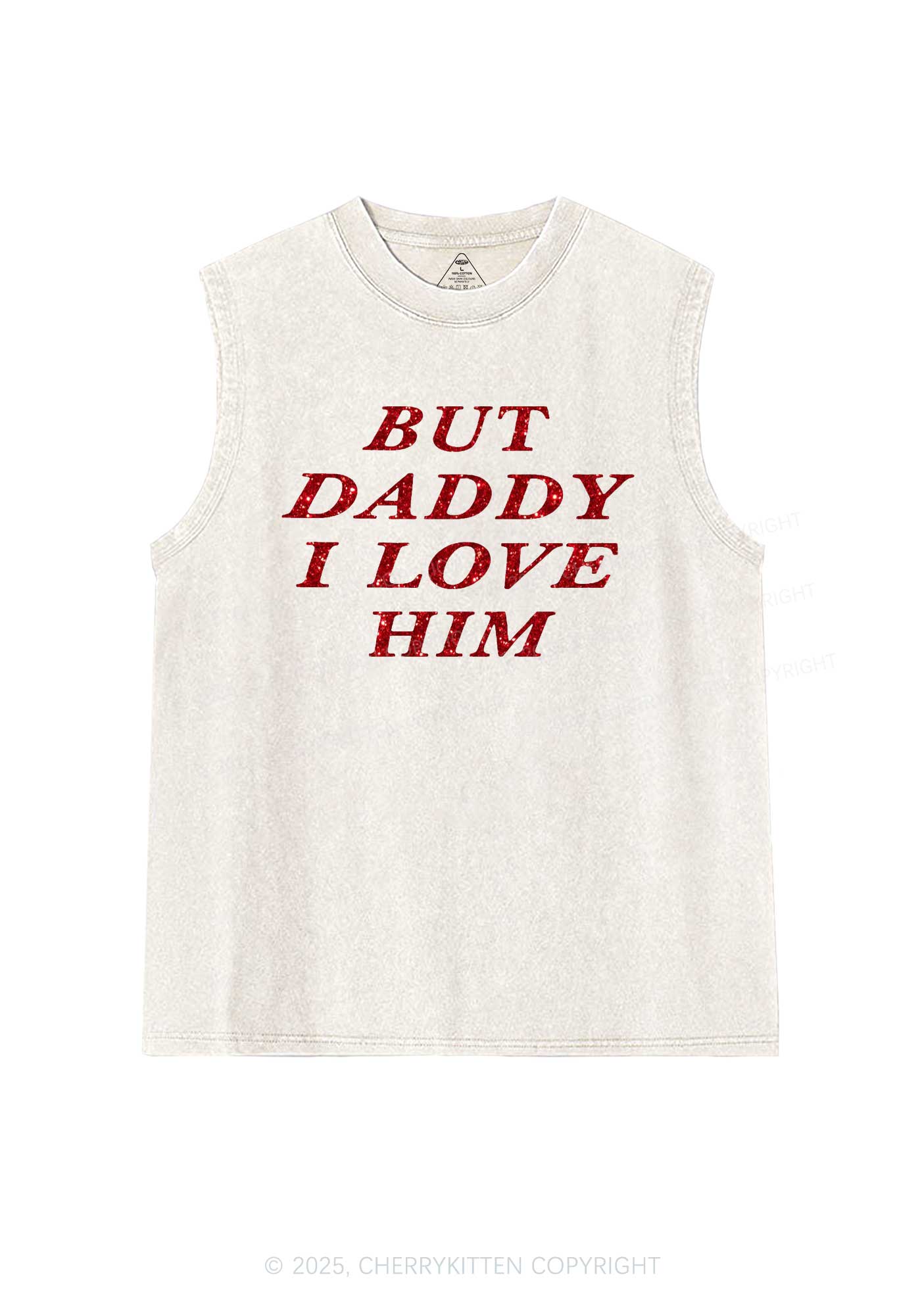 Glitter But Daddy I Love Him Y2K Washed Muscle Tank Cherrykitten - Image 5