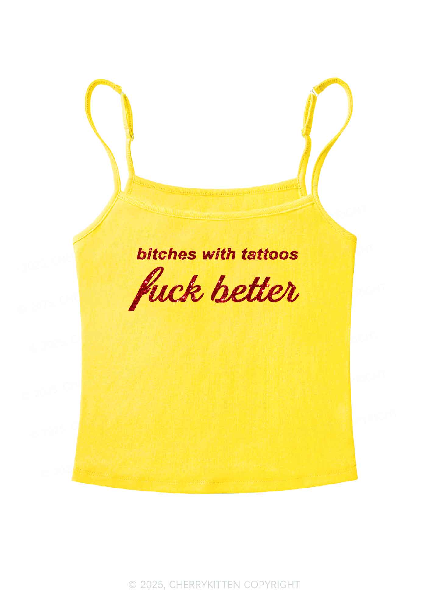 Glitter Bxxches With Tattoos Fxxk Better Y2K Spaghetti Strap Cami Cherrykitten - Image 8