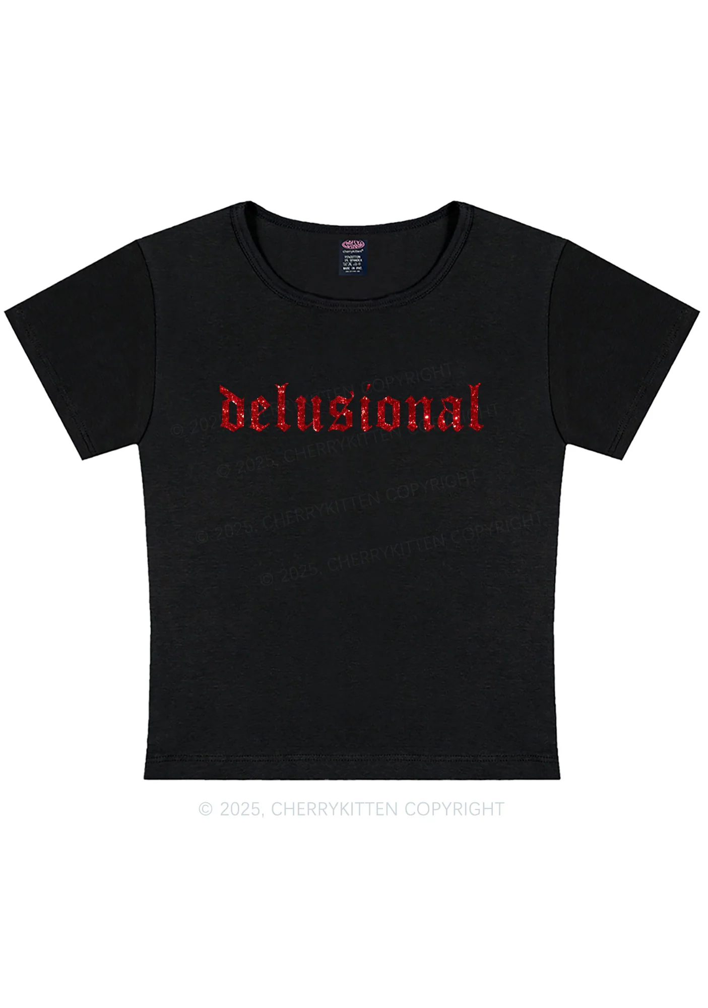 Glitter Delusional Y2K Baby Tee Cherrykitten - Image 6
