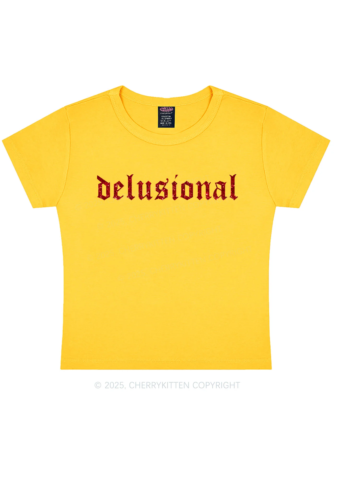 Glitter Delusional Y2K Baby Tee Cherrykitten - Image 7