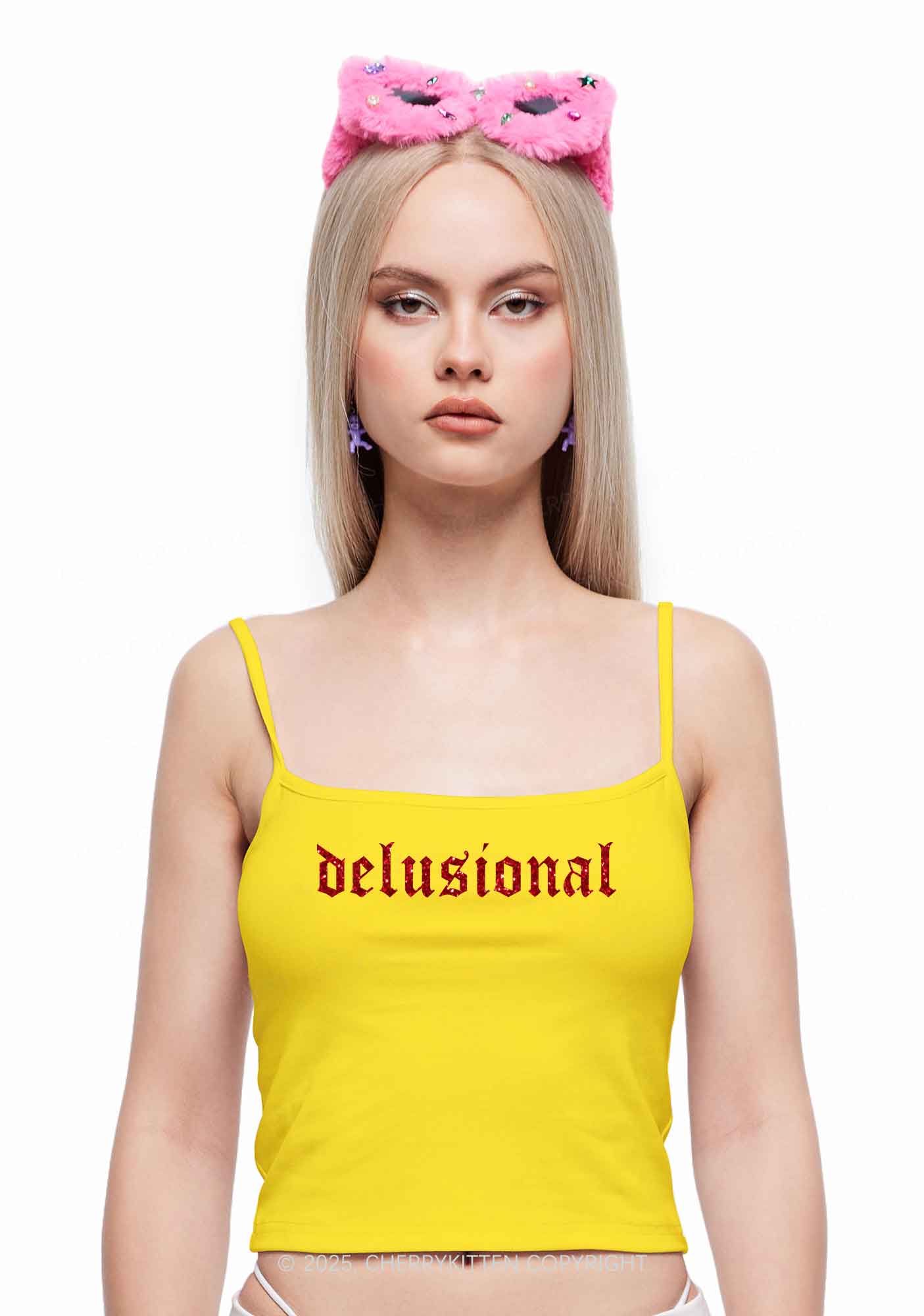 Glitter Delusional Y2K Spaghetti Strap Cami Cherrykitten - Image 3