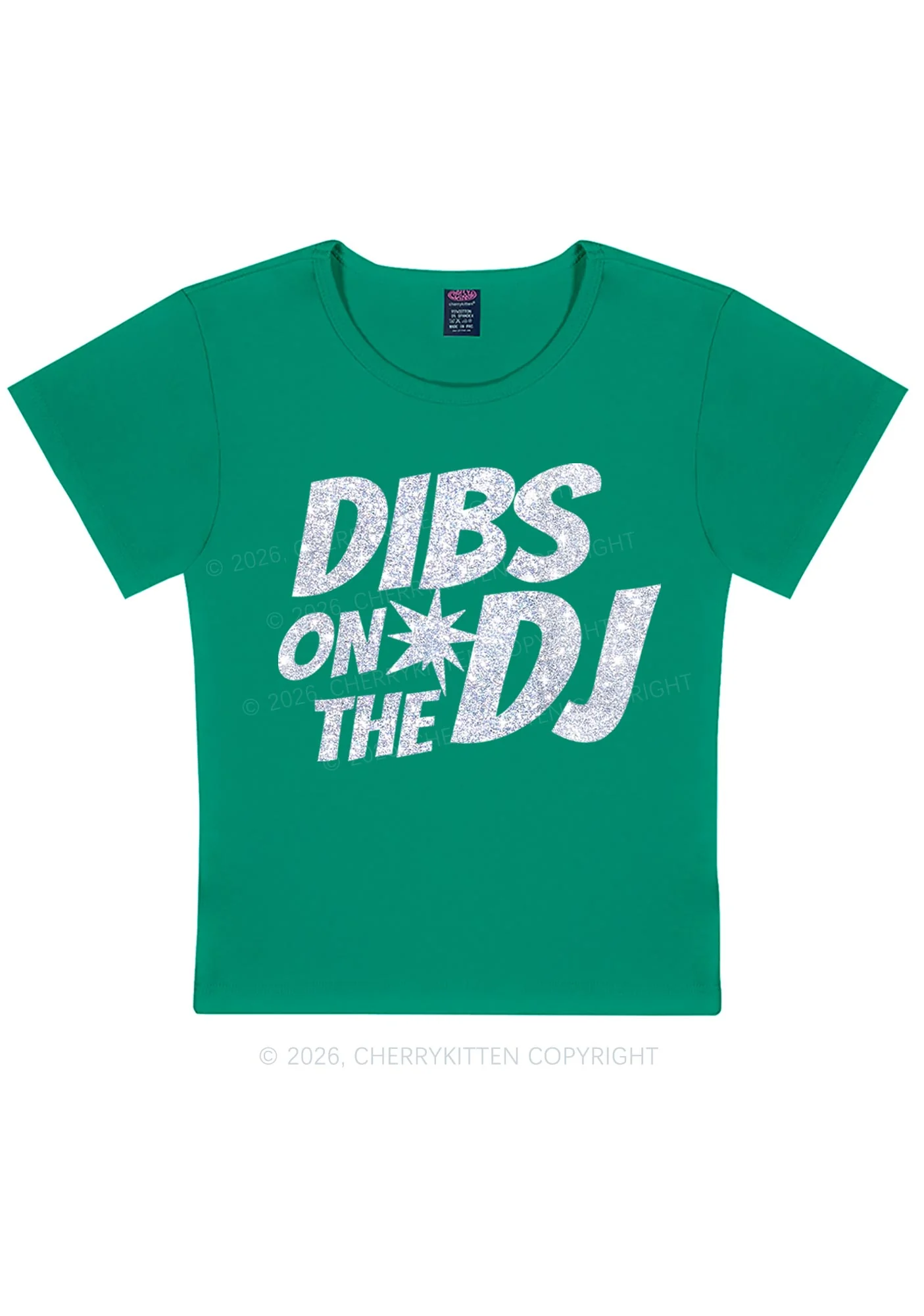 Glitter Dibs On The DJ Y2K Baby Tee Cherrykitten - Image 11