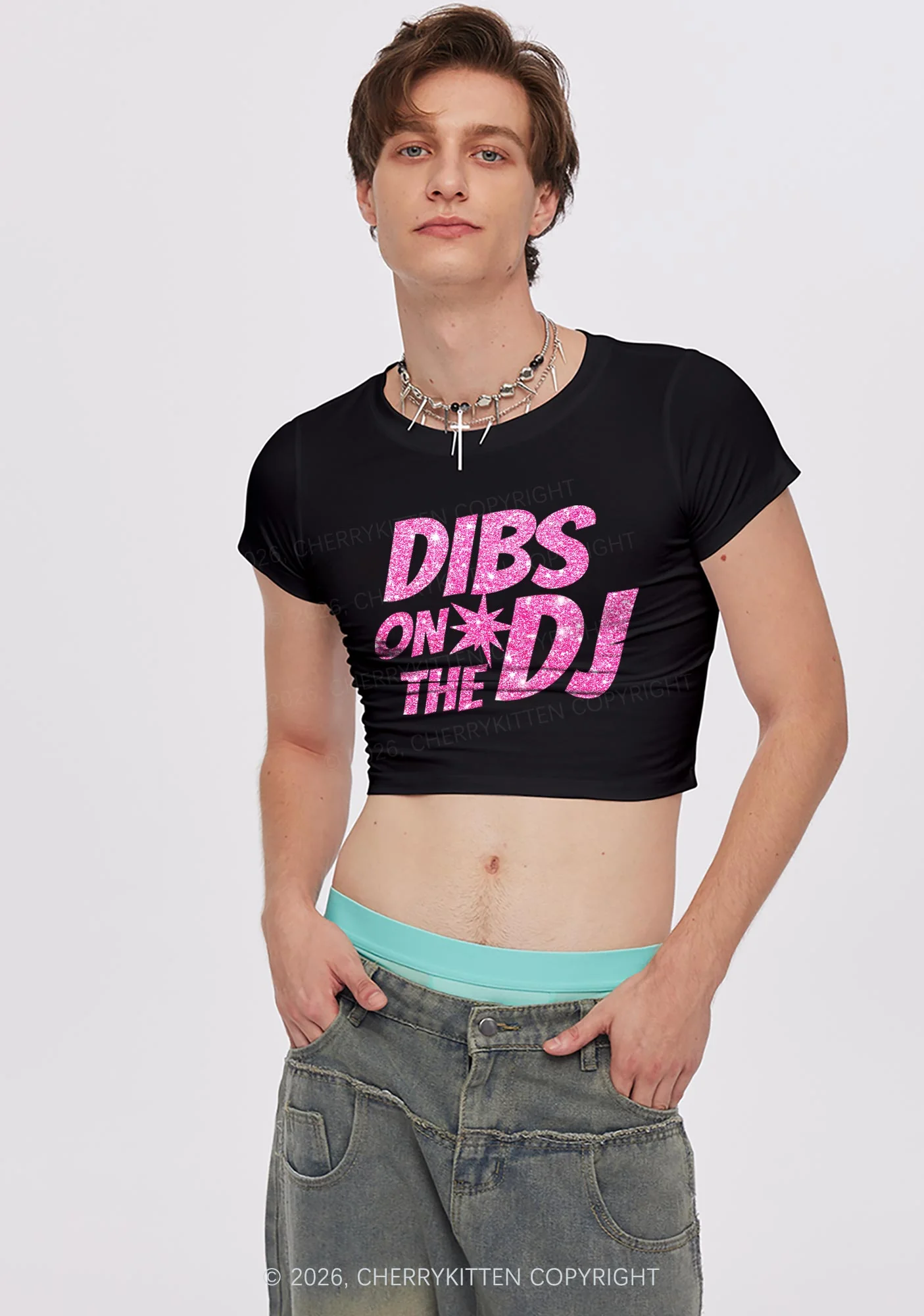 Glitter Dibs On The DJ Y2K Baby Tee Cherrykitten - Image 3