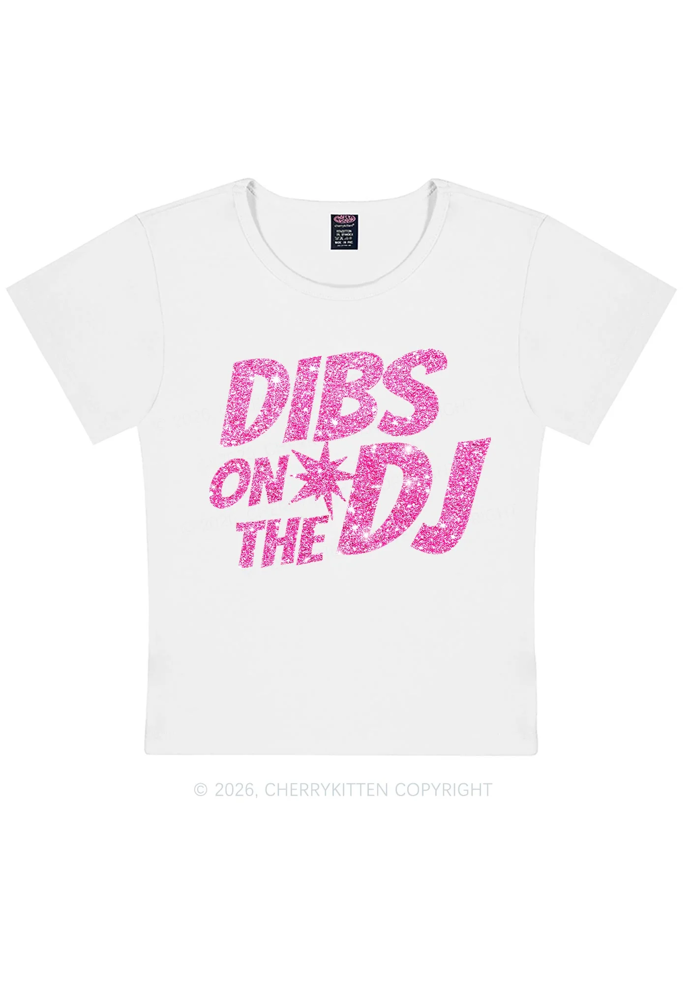 Glitter Dibs On The DJ Y2K Baby Tee Cherrykitten - Image 4