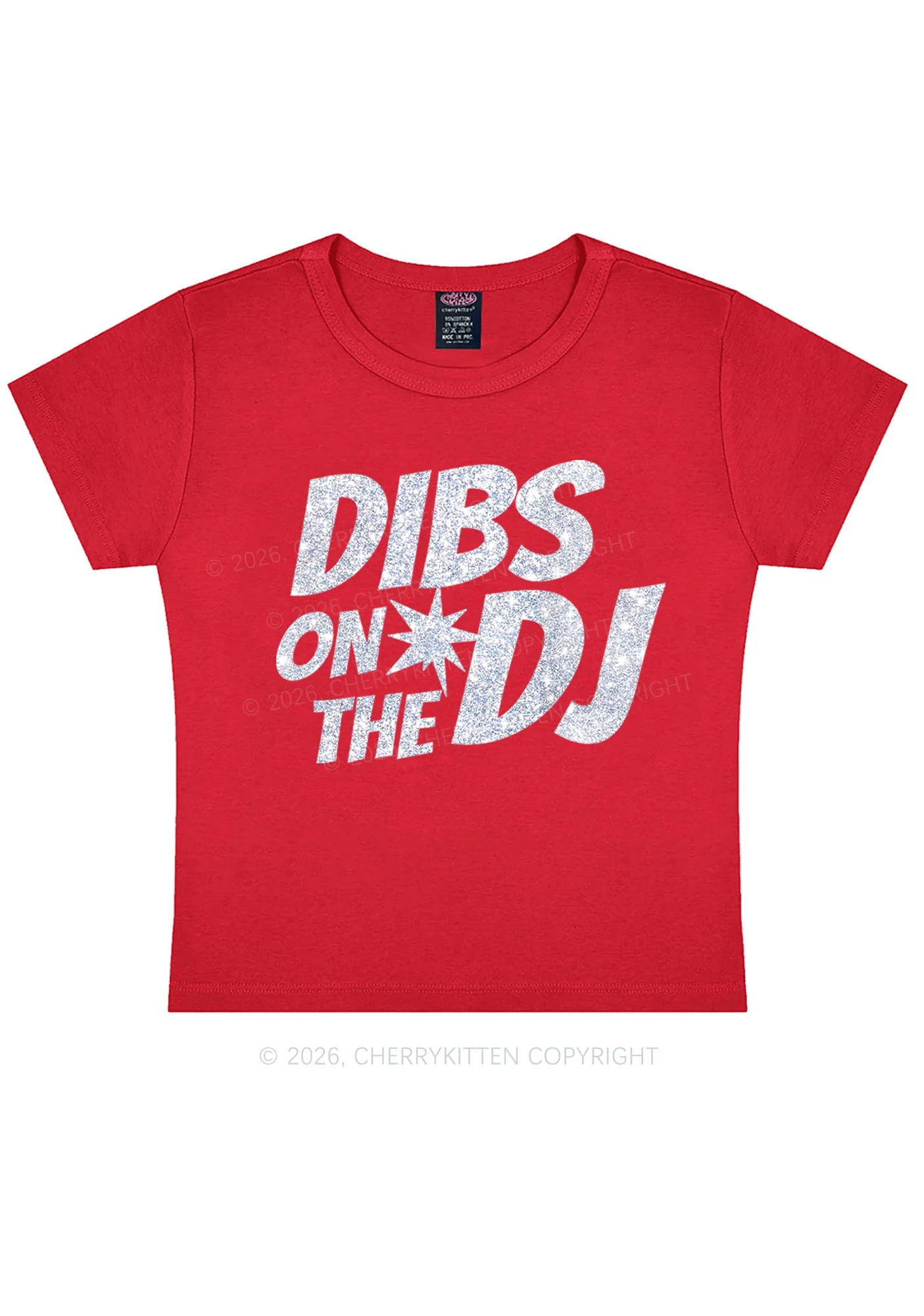 Glitter Dibs On The DJ Y2K Baby Tee Cherrykitten - Image 5