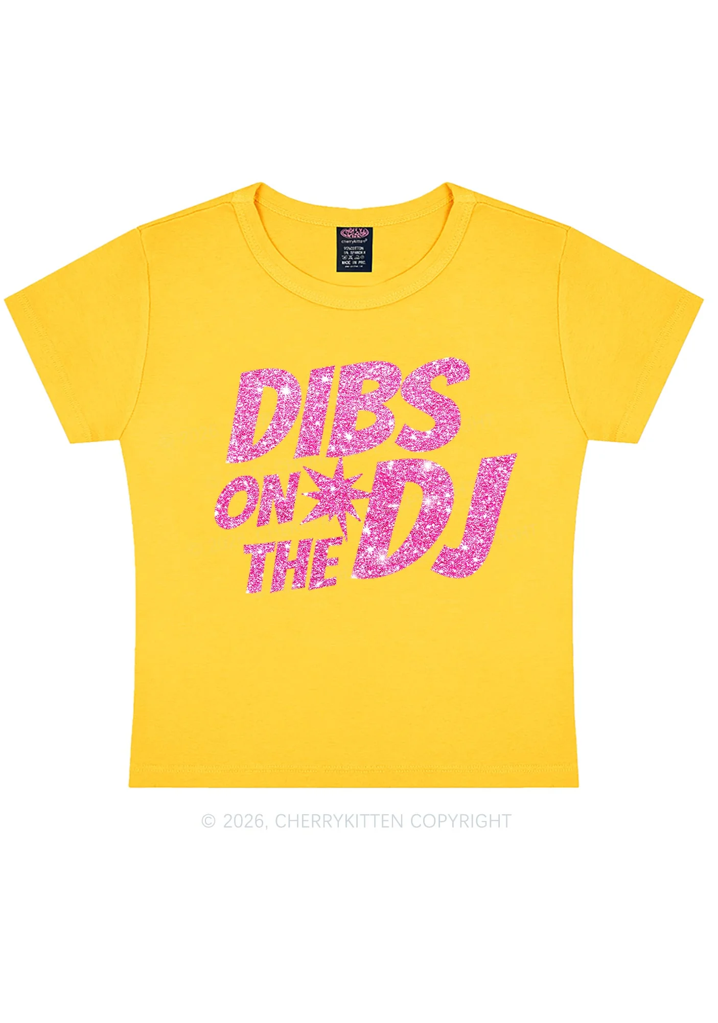 Glitter Dibs On The DJ Y2K Baby Tee Cherrykitten - Image 9