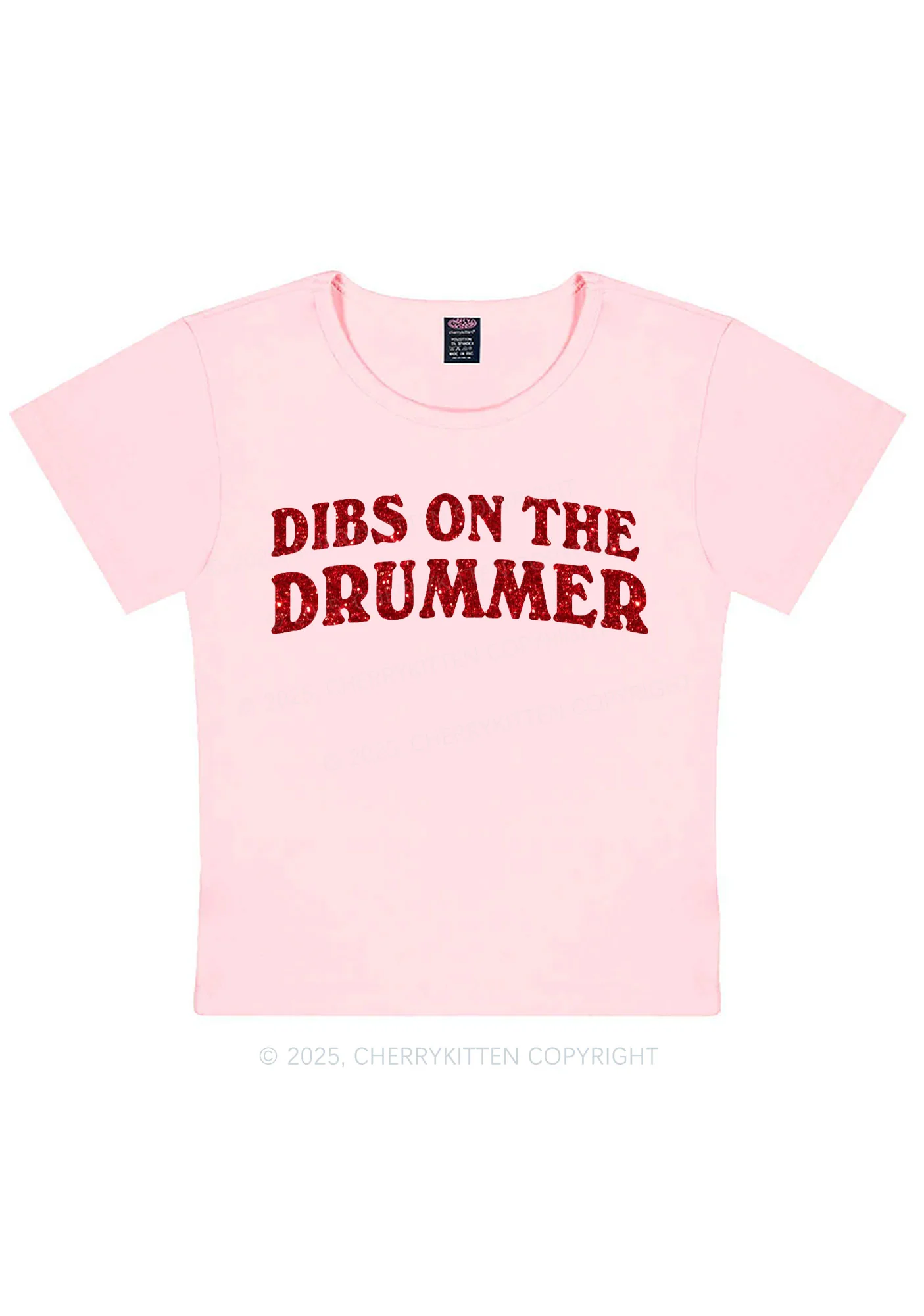 Glitter Dibs On The Drummer Y2K Baby Tee Cherrykitten - Image 13