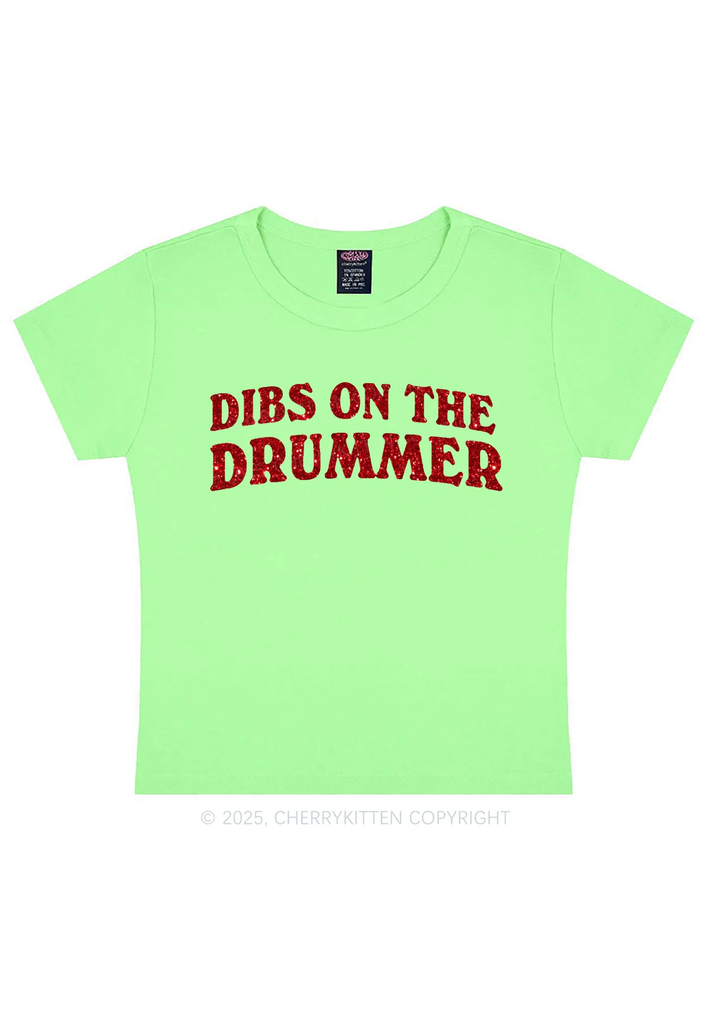 Glitter Dibs On The Drummer Y2K Baby Tee Cherrykitten - Image 14