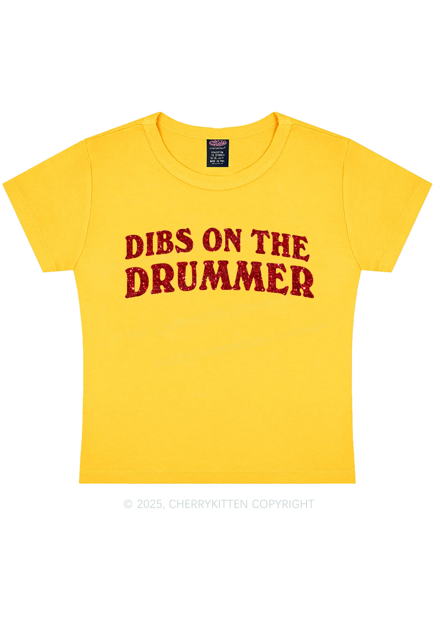 Glitter Dibs On The Drummer Y2K Baby Tee Cherrykitten - Image 5