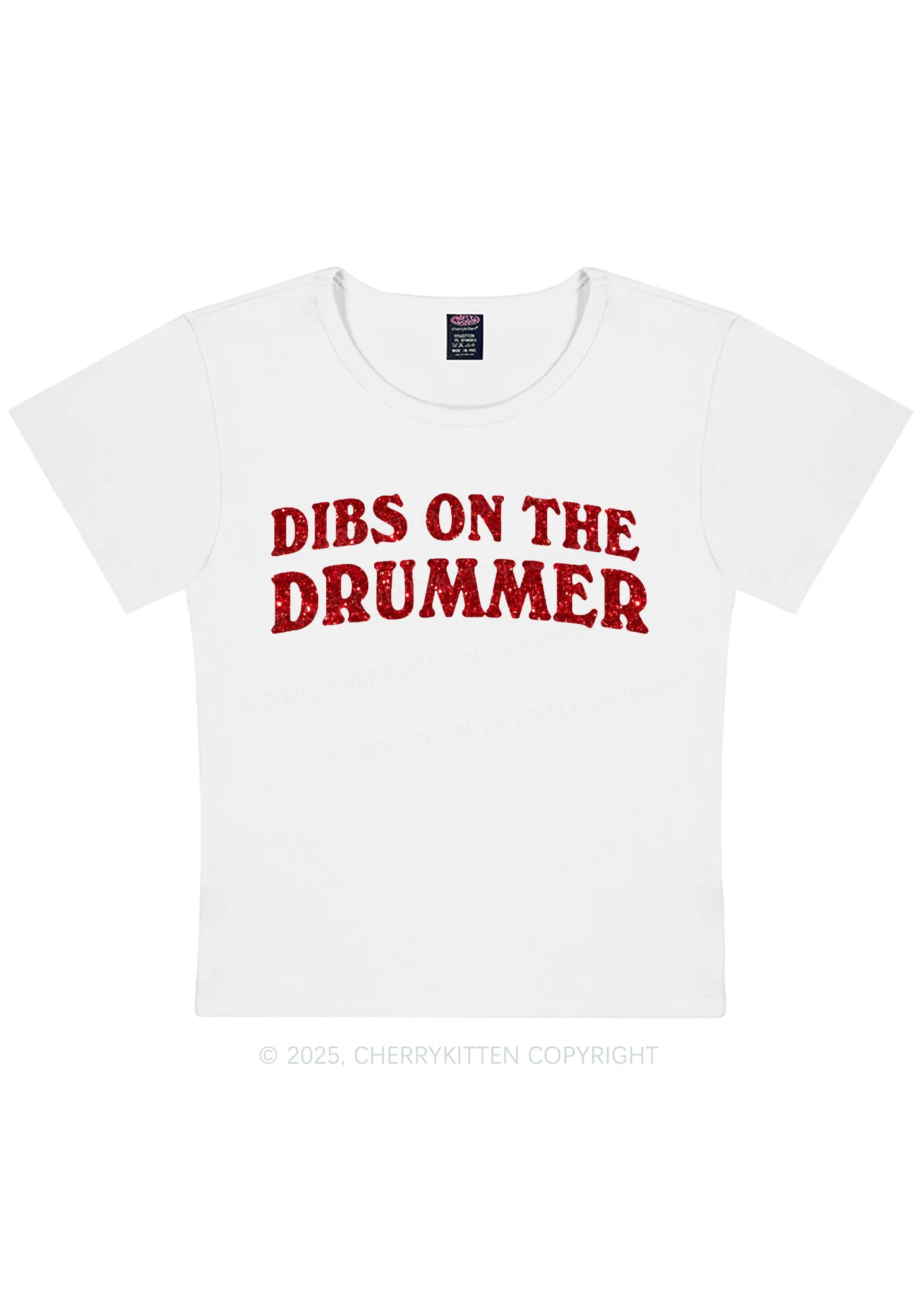 Glitter Dibs On The Drummer Y2K Baby Tee Cherrykitten - Image 7