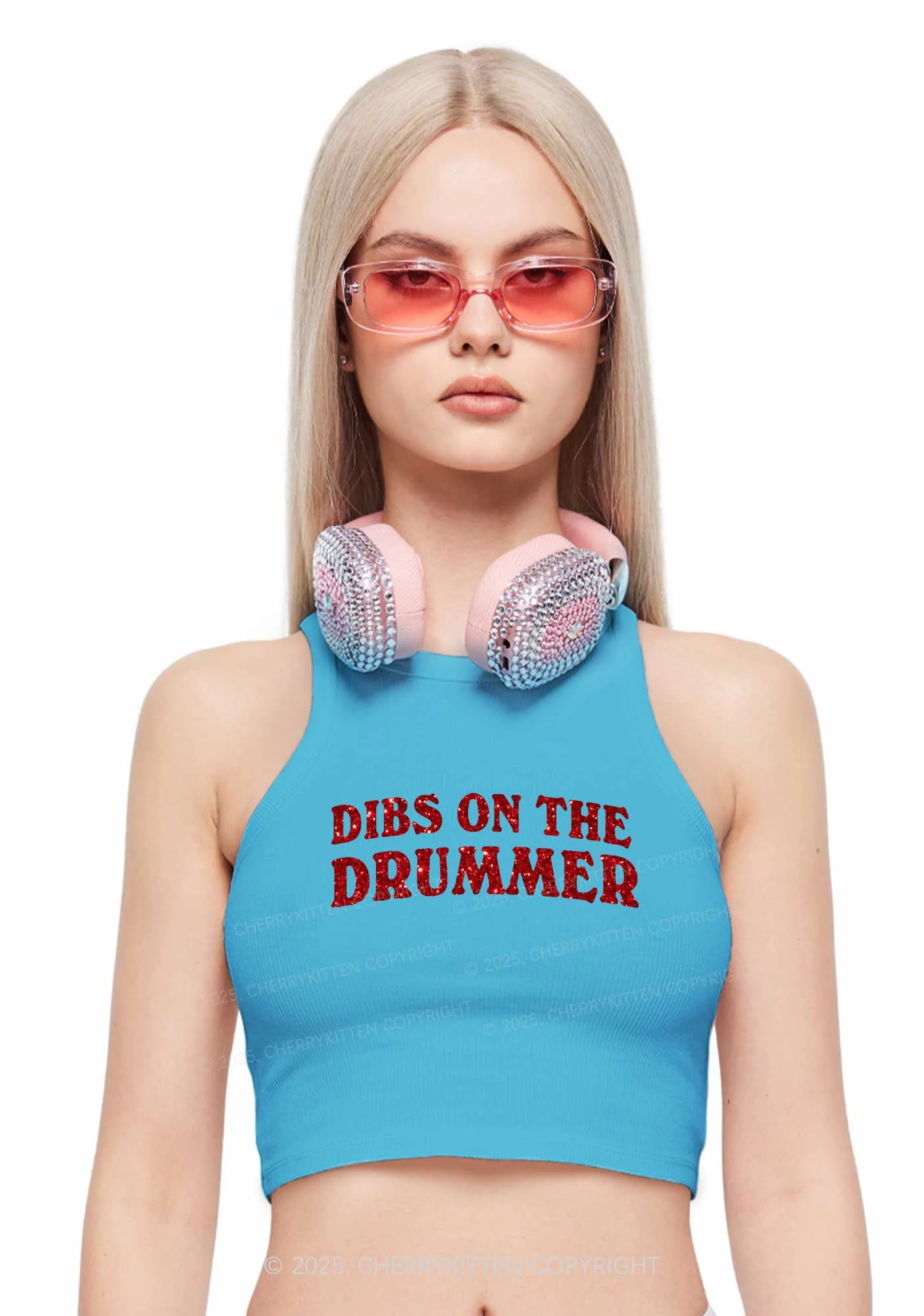 Glitter Dibs On The Drummer Y2K Crop Tank Top Cherrykitten - Image 3