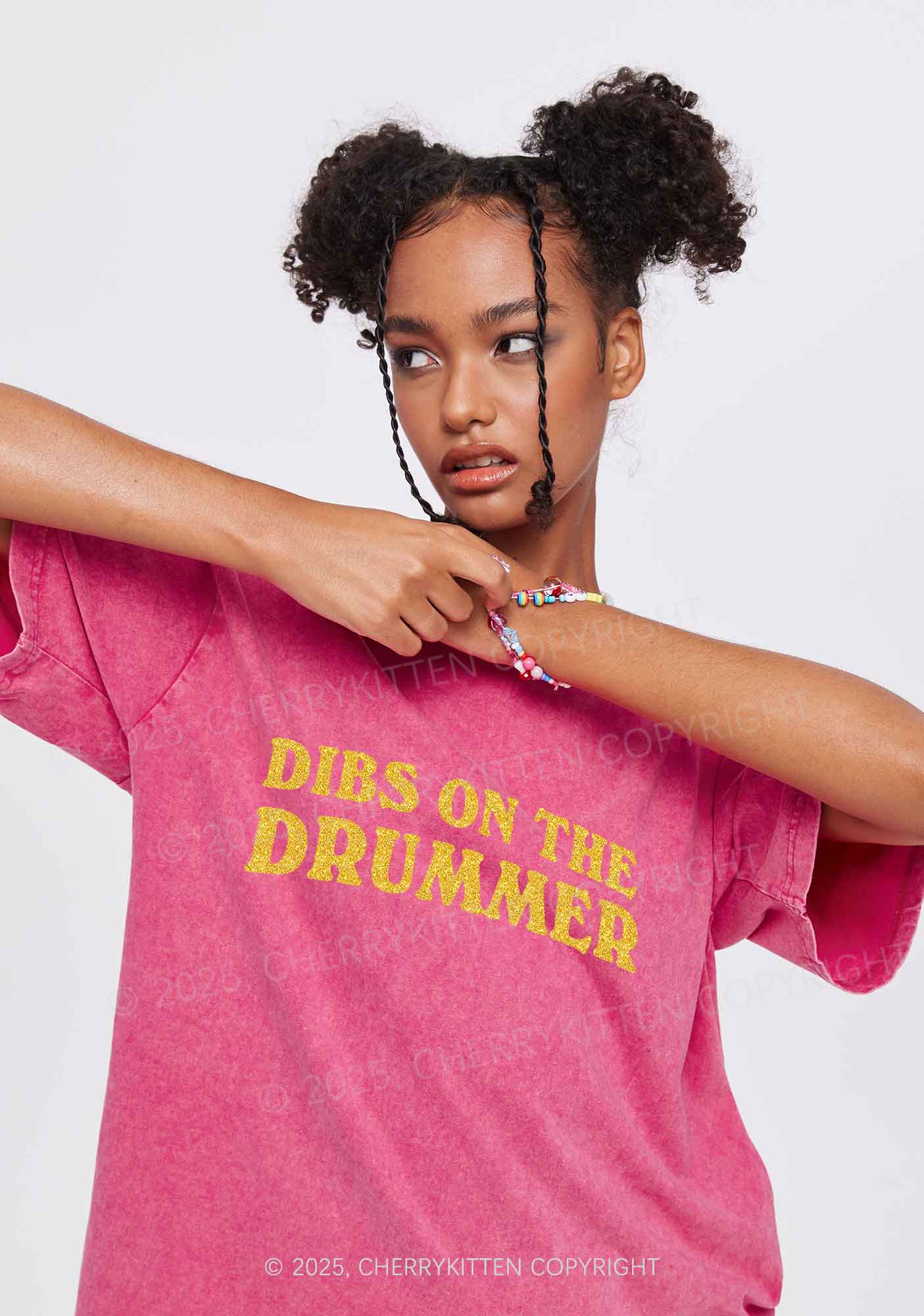 Glitter Dibs On The Drummer Y2K Shirts Washed Tee Cherrykitten - Image 3