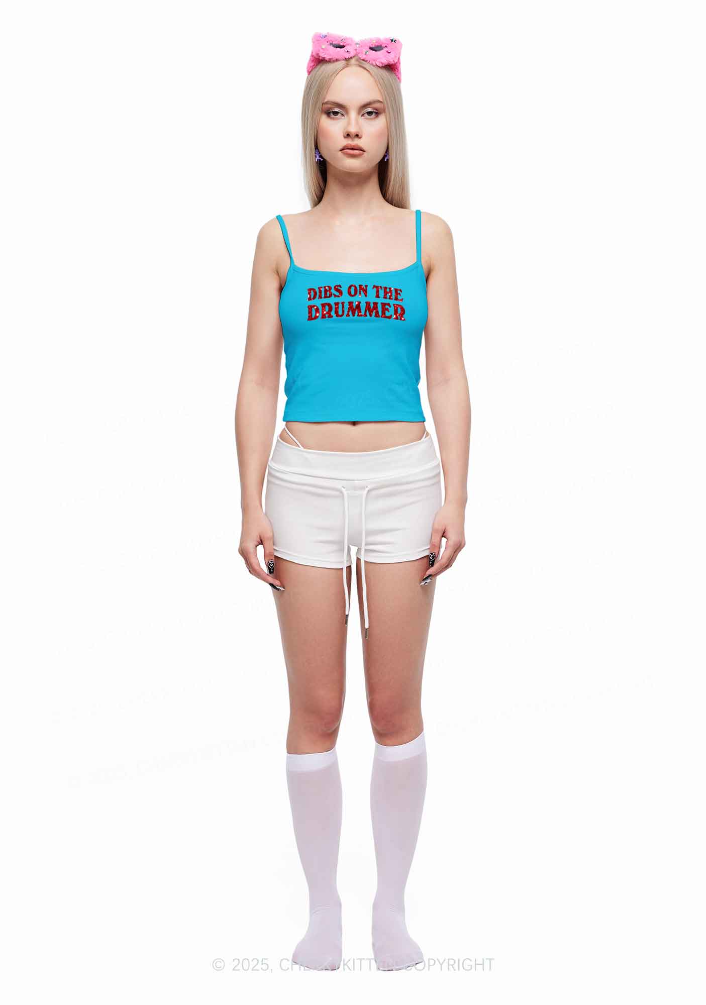 Glitter Dibs On The Drummer Y2K Spaghetti Strap Cami Cherrykitten - Image 3