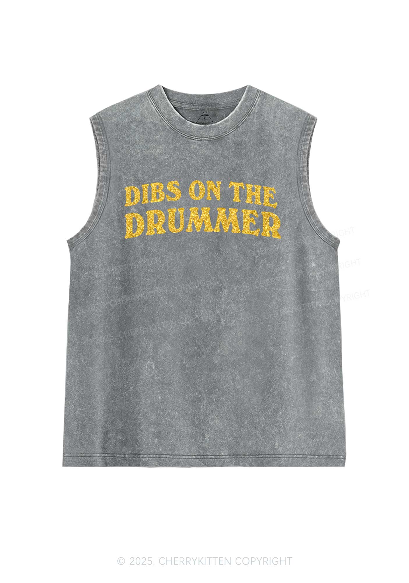 Glitter Dibs On The Drummer Y2K Washed Muscle Tank Cherrykitten - Image 7